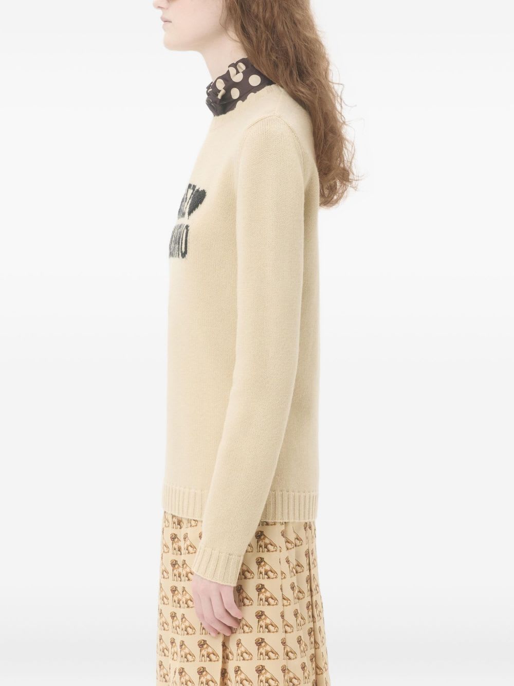 Valentino Graphic Print Long Sleeve Crew Neck Knitwear In Neutral