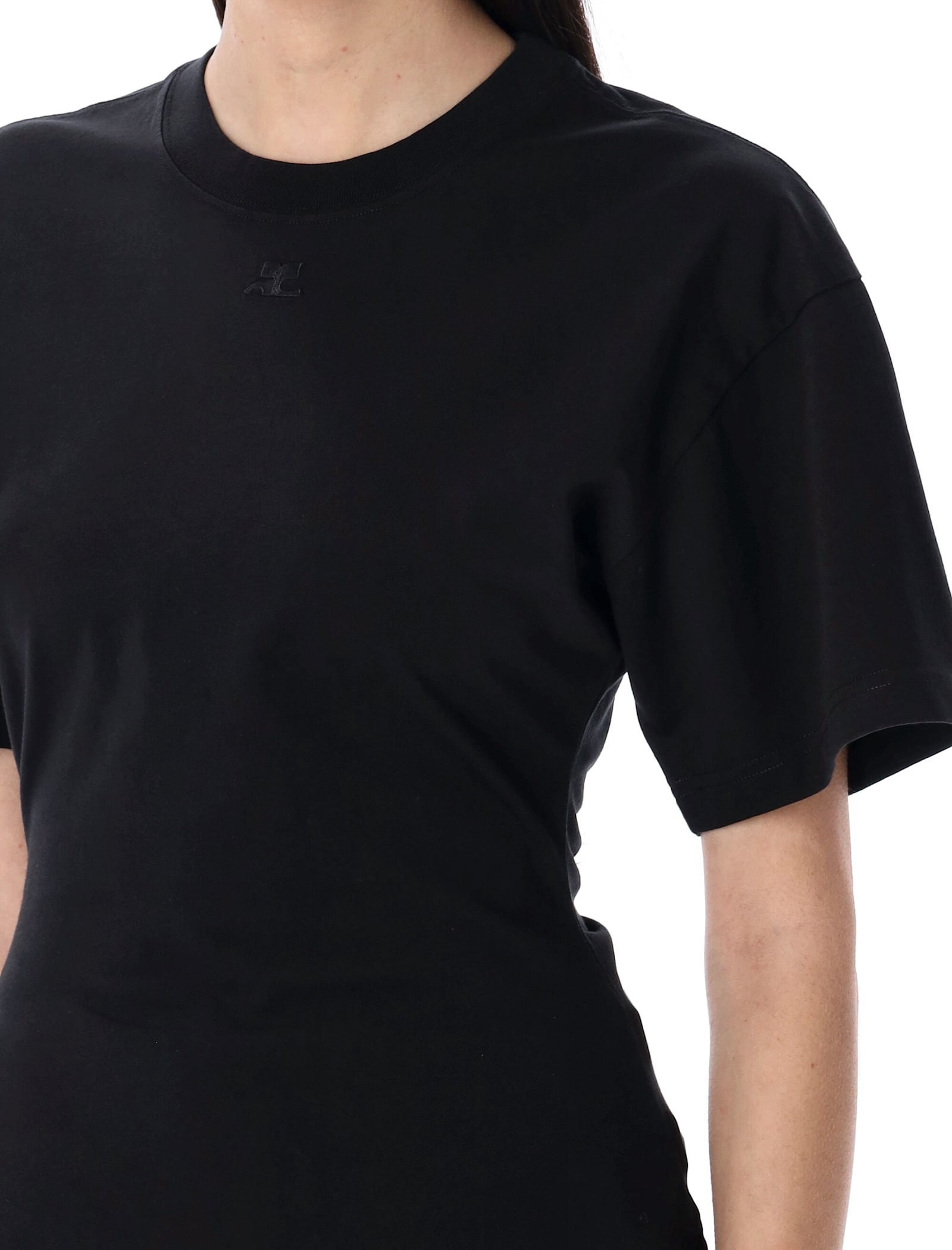 Courrèges Close-fitting Crew Neck T-shirt In Black