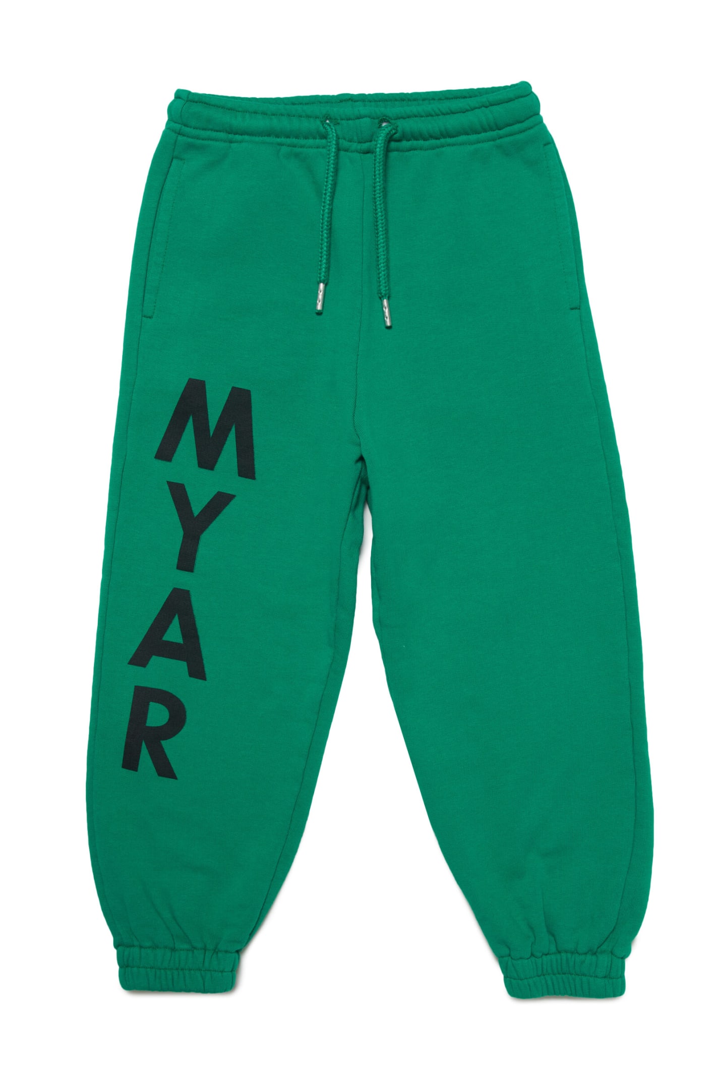 MYAR MYP5U TROUSERS MYAR DEADSTOCK GREEN PLUSH JOGGER TROUSERS WITH VERTICAL LOGO
