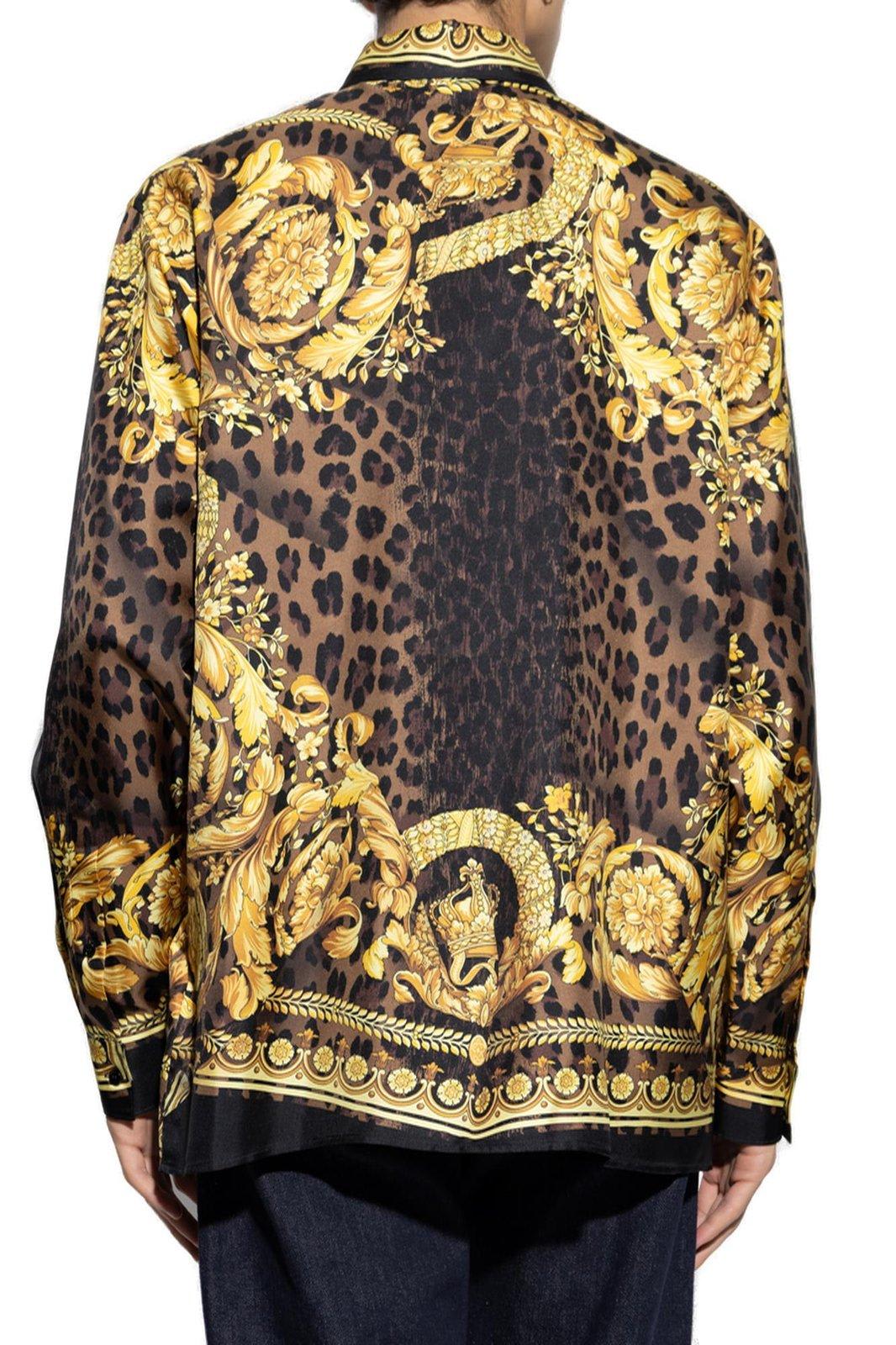 Shop Versace Barocco-printed Button-up Shirt In Golden