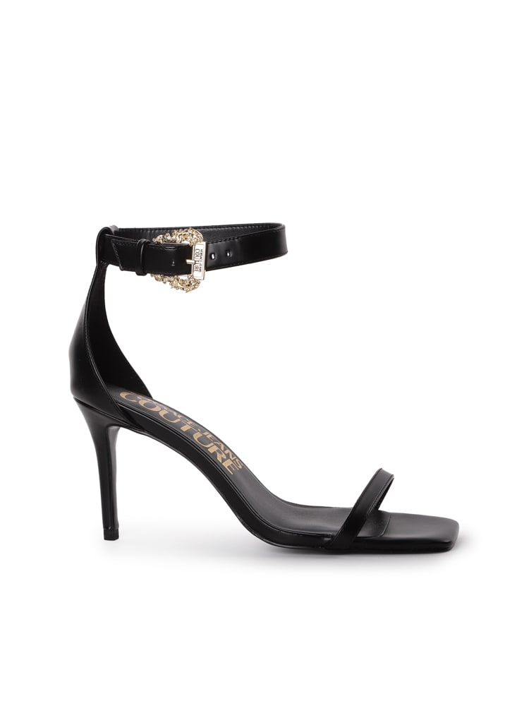 Versace Jeans Couture -open Toe -adjustable Ankle Strap -metal Buckle With Enameled Logo -square Toe -heel: 85mm -colour: White