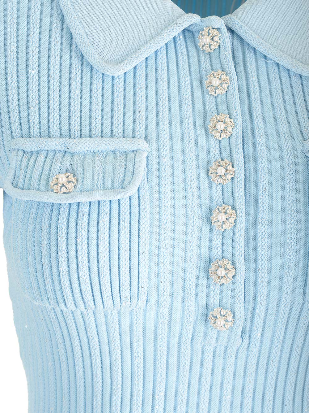 Shop Self-portrait Viscose Knit Mini Dress In Azzurro