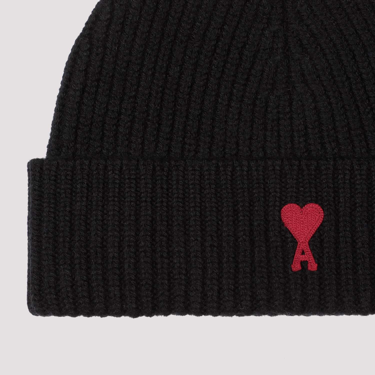 Shop Ami Alexandre Mattiussi Wool De Coeur Beanie In Black Red