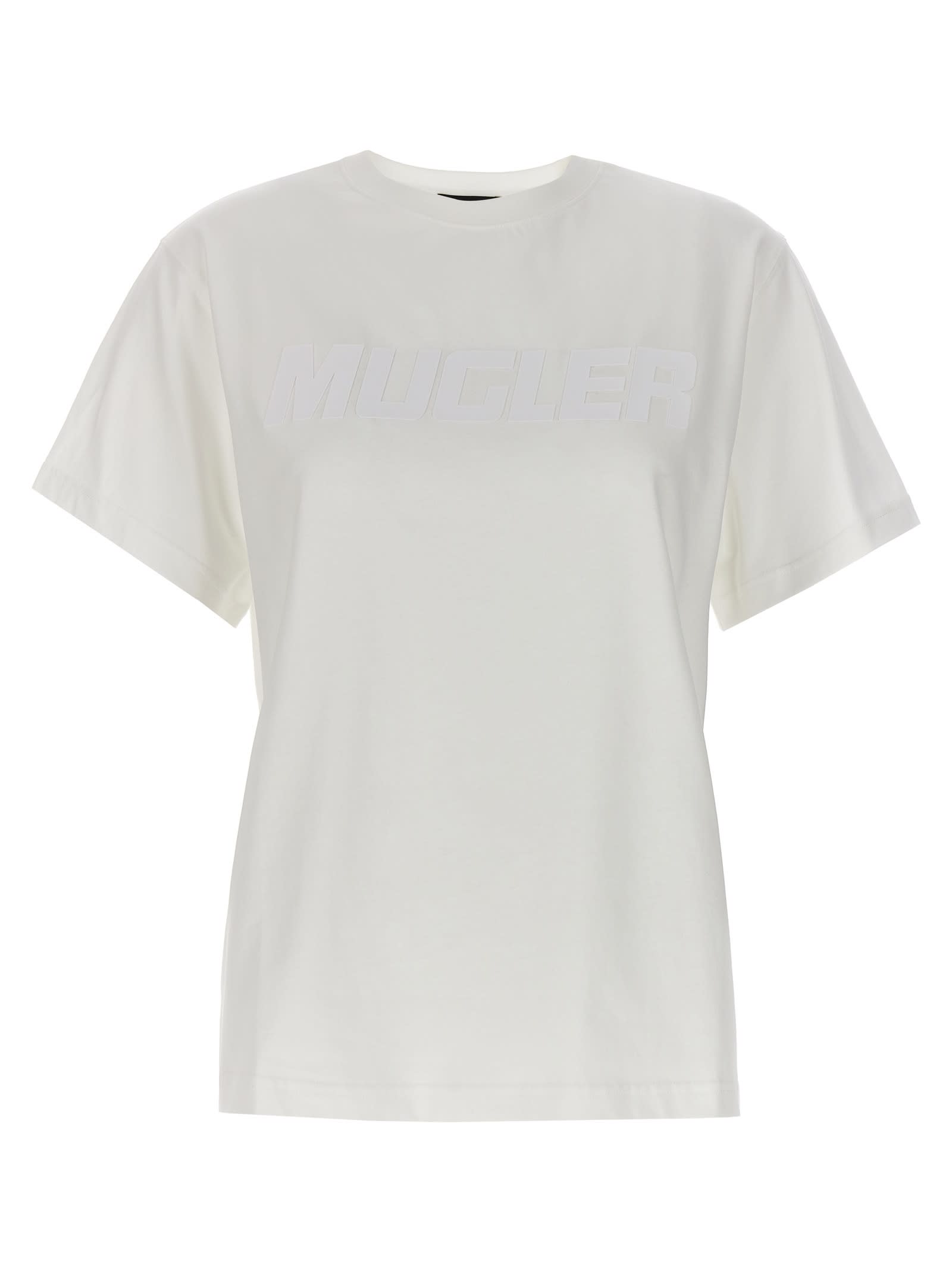 Shop Mugler Rubberized Logo T-shirt In White