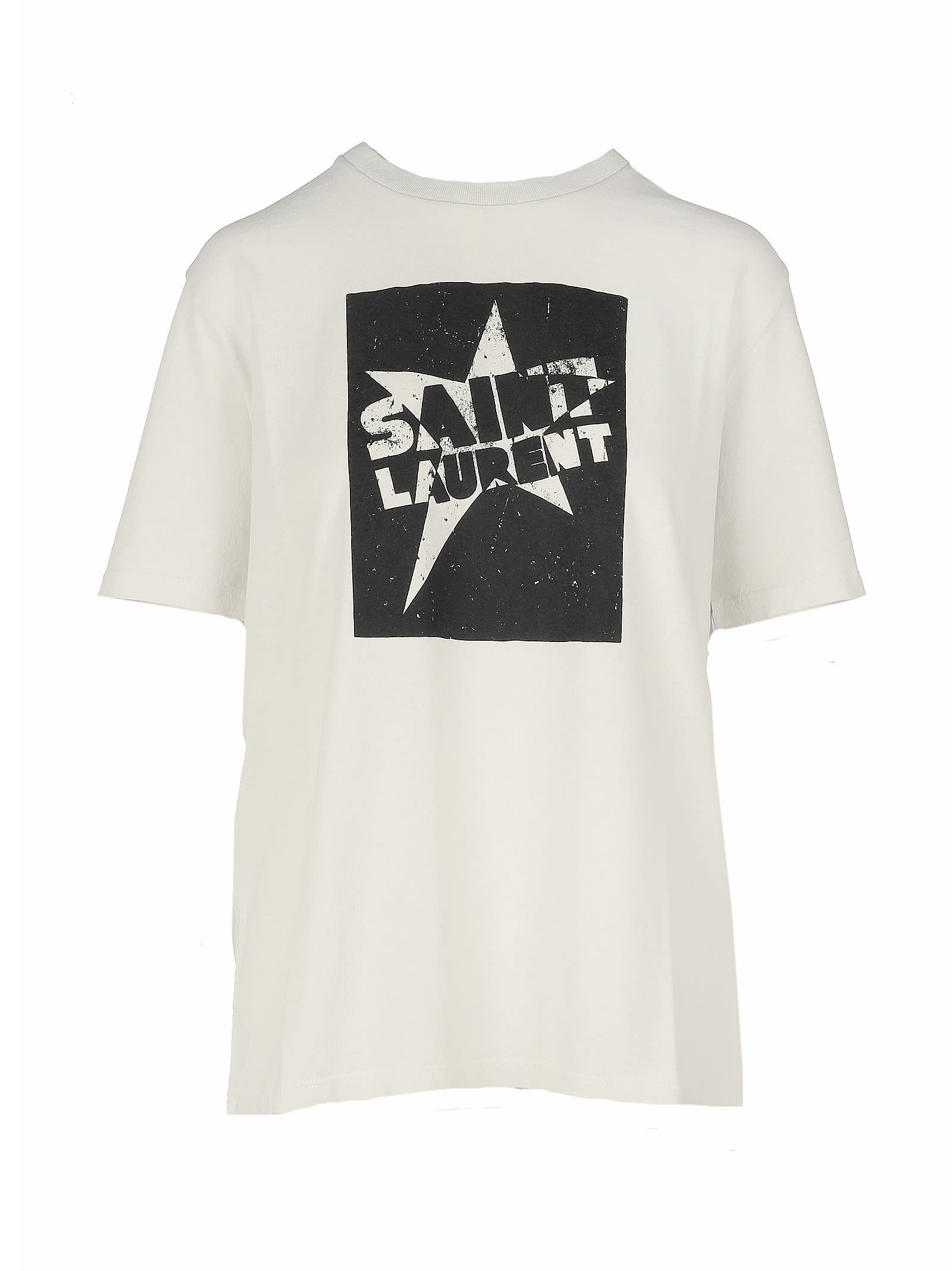 Saint Laurent T-shirt Col Rond Boy In Dirty Ecru/noir
