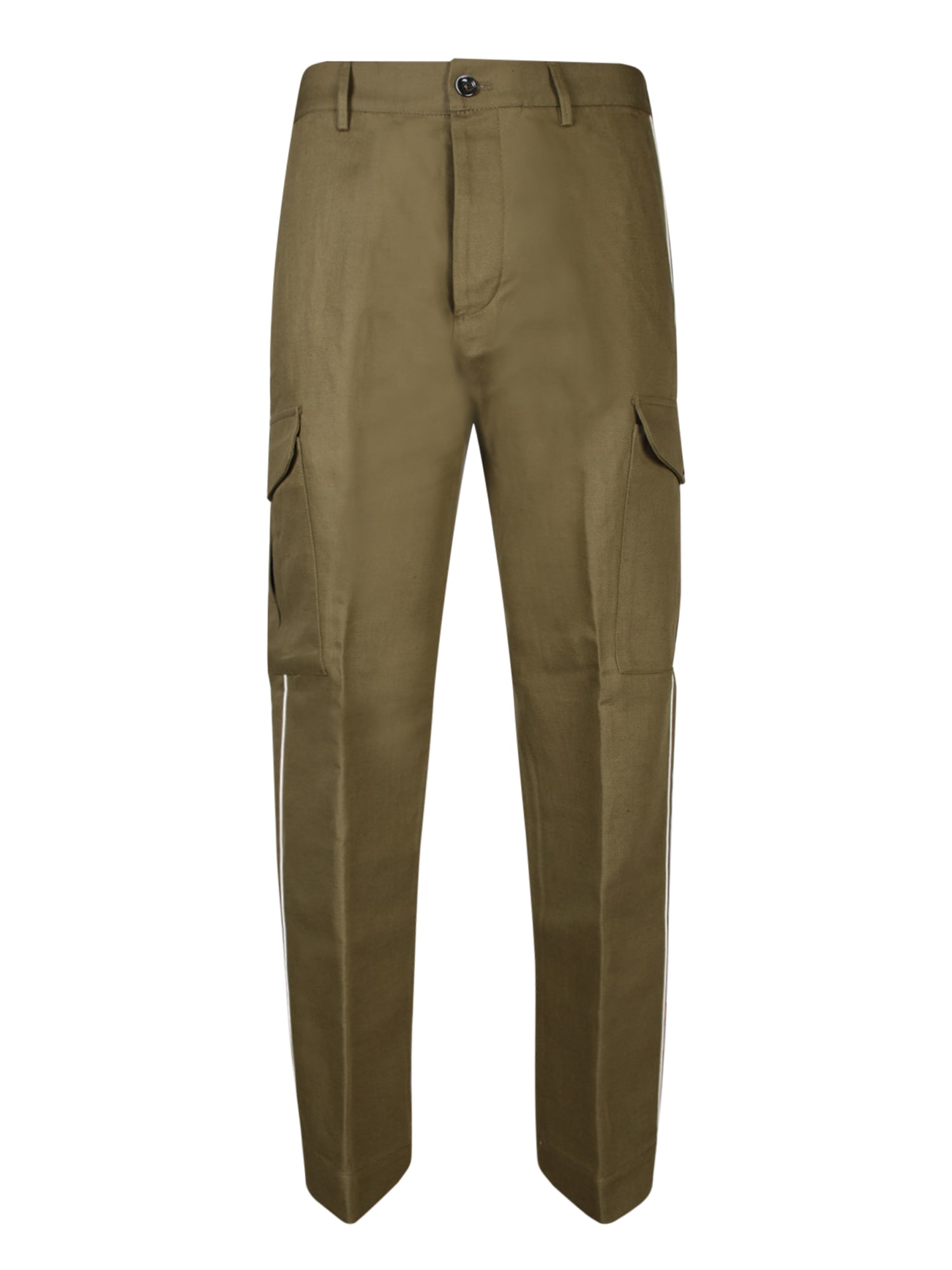 Military Green Linen Cargo Trousers