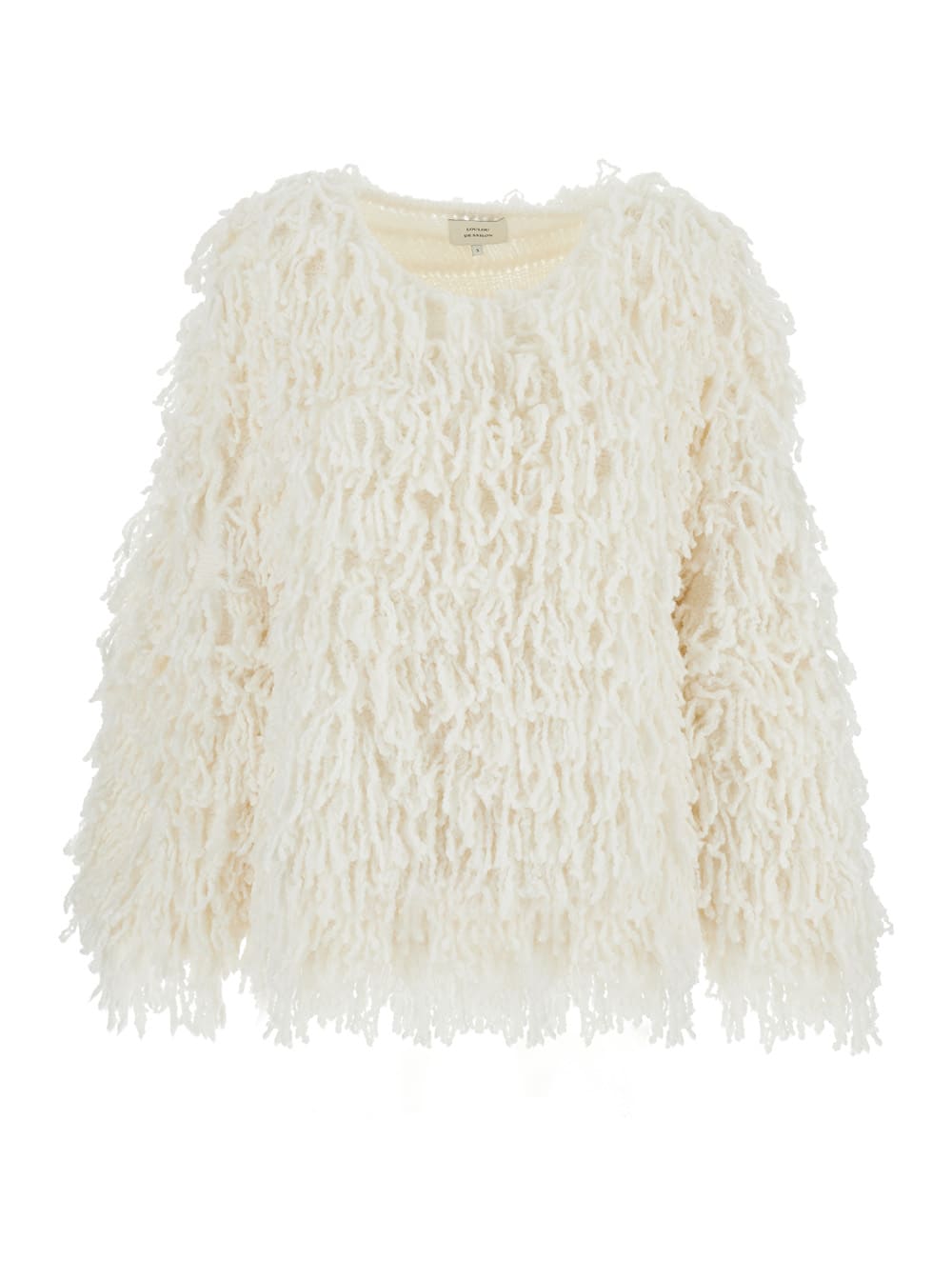 Loulou Studio Gabin Wihte Sweater With Round Neck And All-over Fringed Embellishments In Wool Blend Woman In White