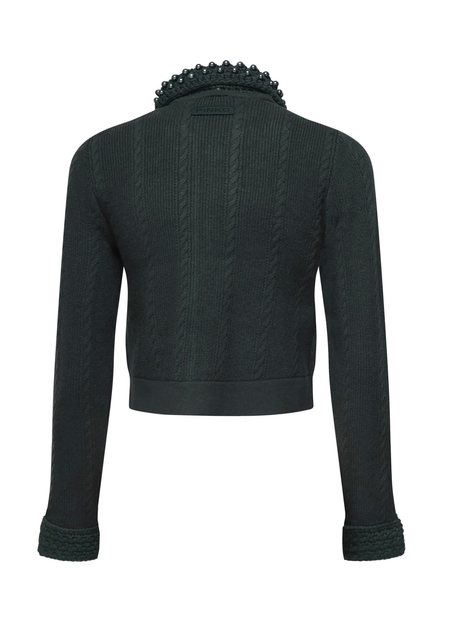 Pinko Cable-knit Pearl-embellished Cardigan In Green