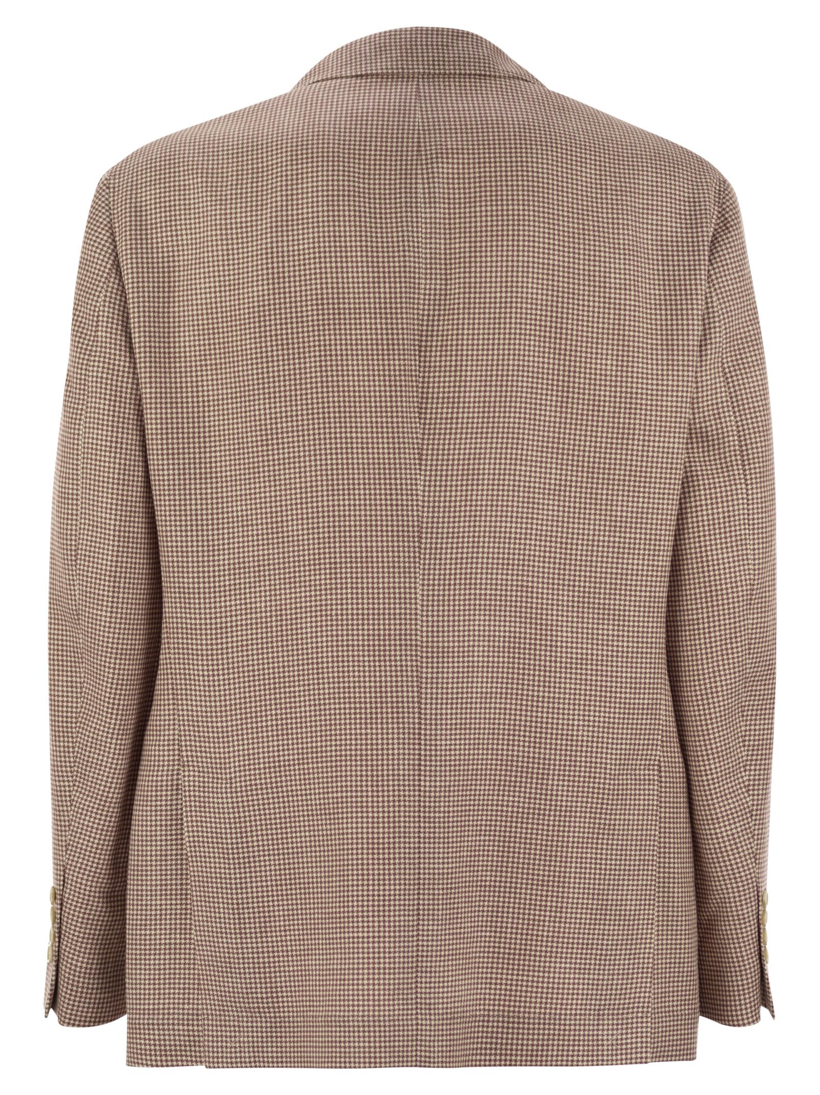 Brunello Cucinelli Houndstooth Wool, Linen And Silk Deconstructed Jacket In Red