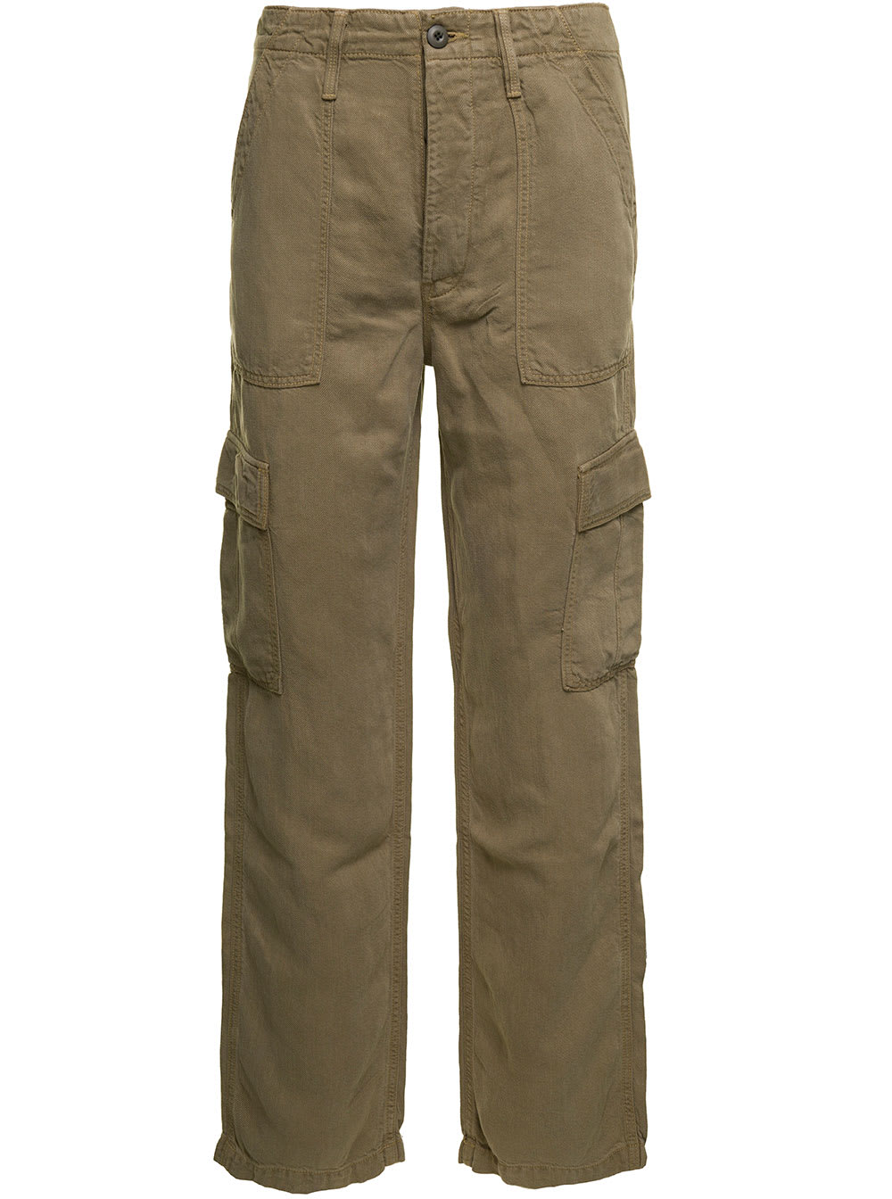 MOTHER MILITARY GREEN CARGO PANTS WITH LOGO PATCH IN LYOCELL WOMAN