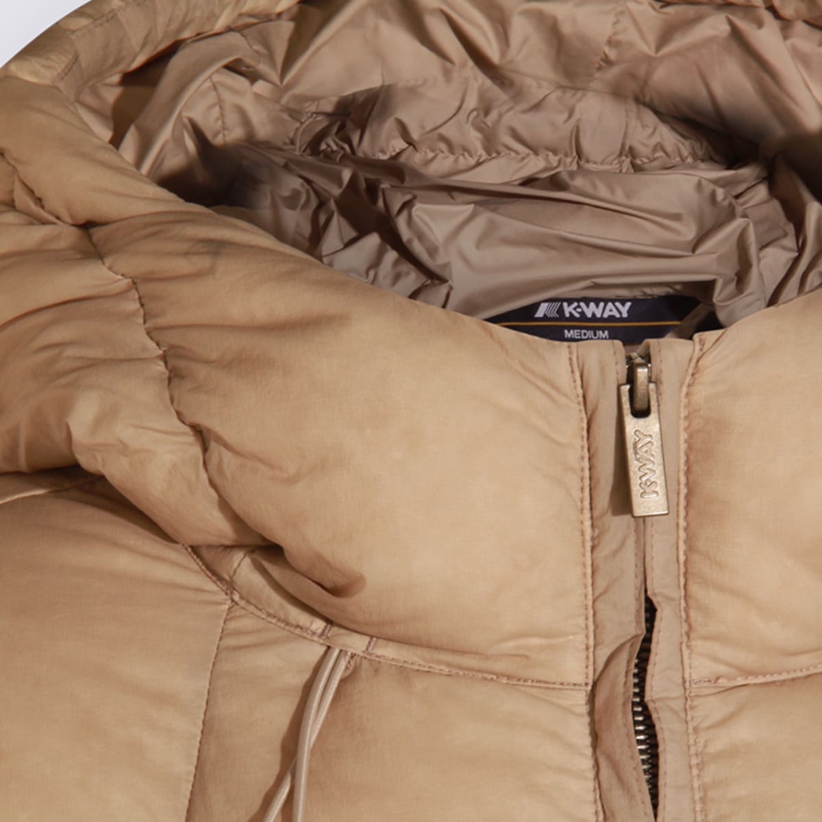 K-way Hooded Quilted Down Jacket Drawstring In Neutral