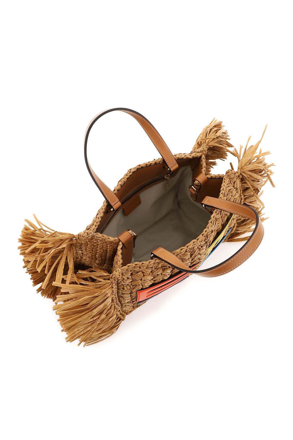Etro Fringed Raffia Tote Bag In Brown