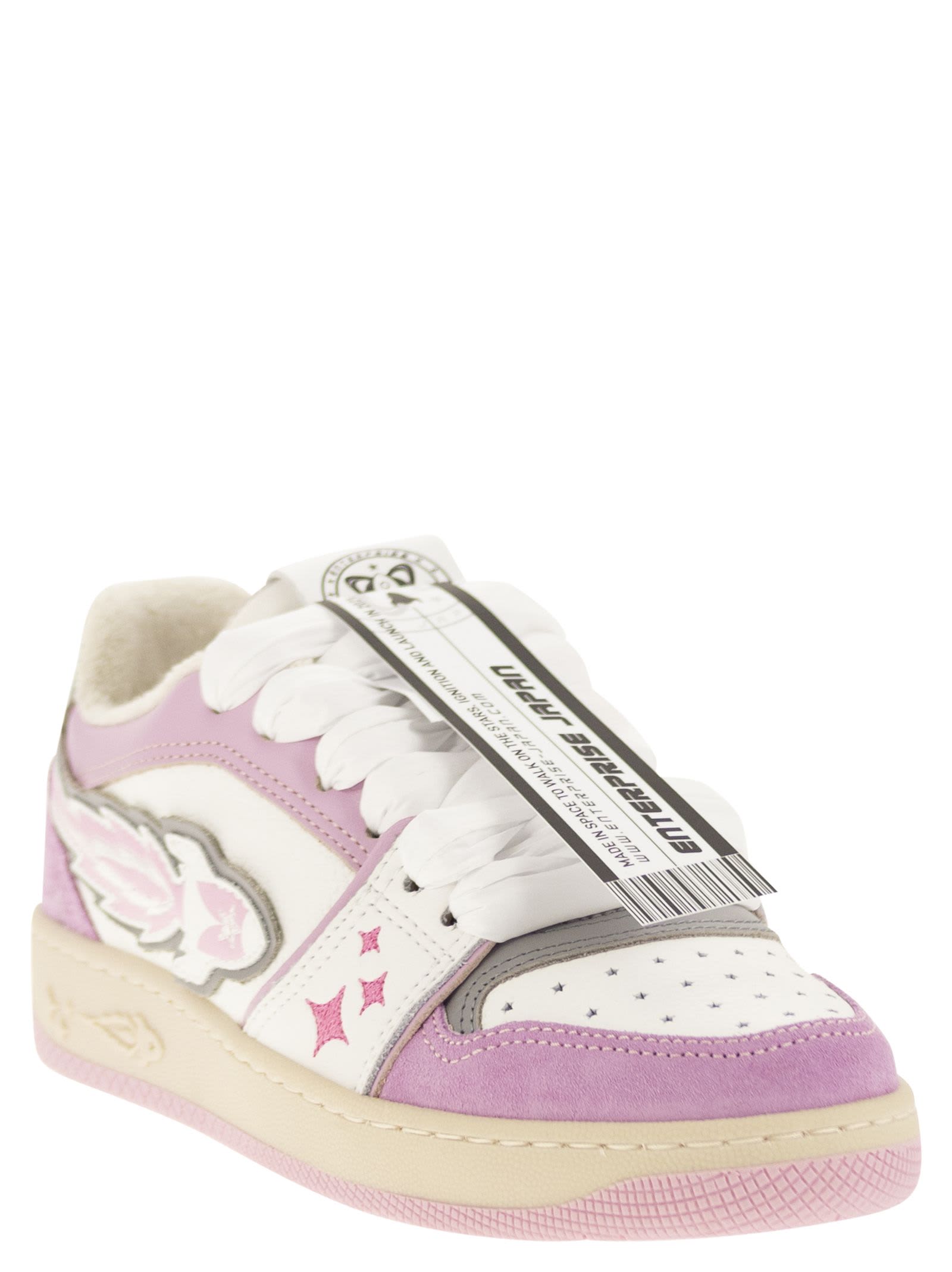 Shop Enterprise Japan Ej Egg Rocket - Leather Trainers With Logo In White/pink