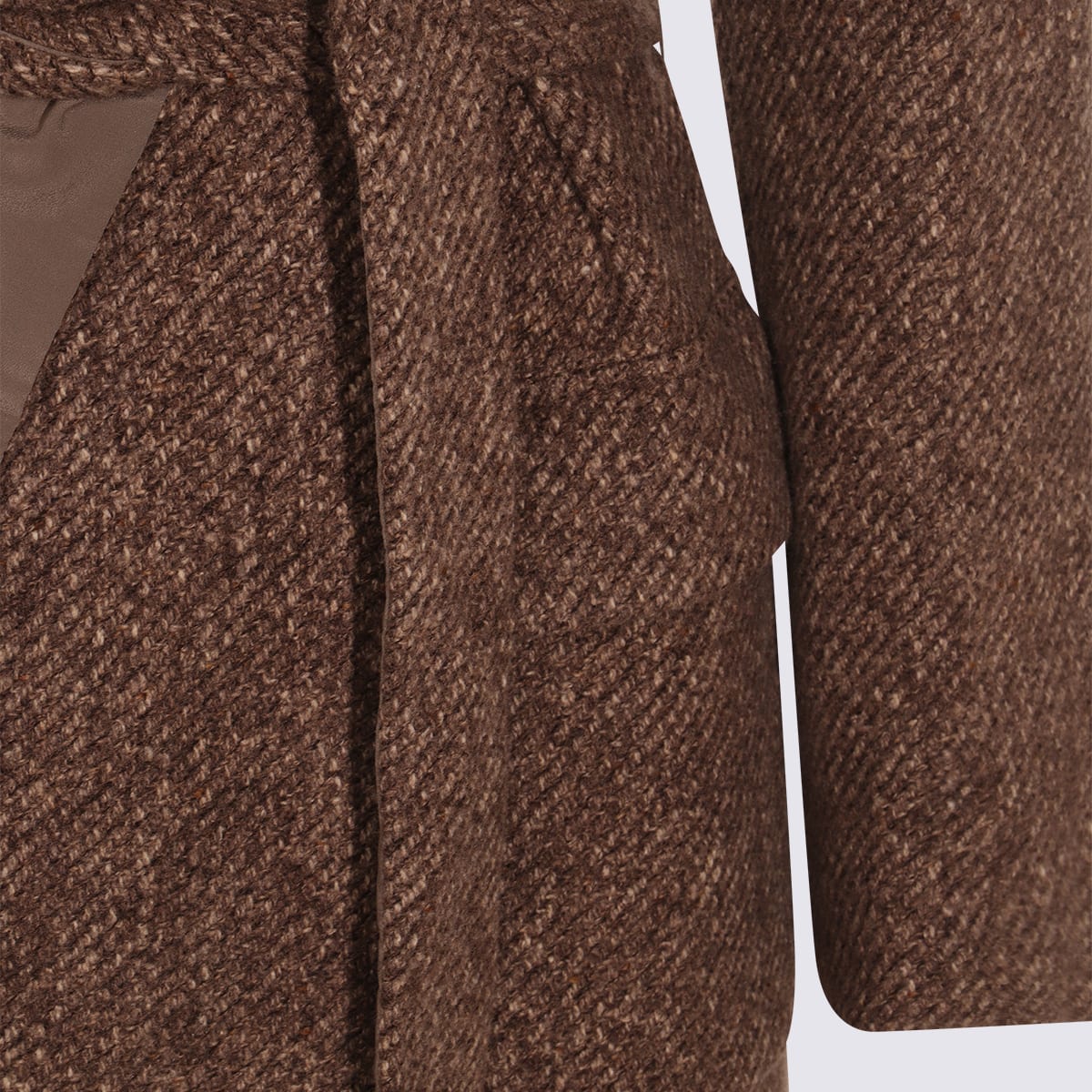 Brunello Cucinelli Waist Belted Long Length Textured Fabric Coat In Brown