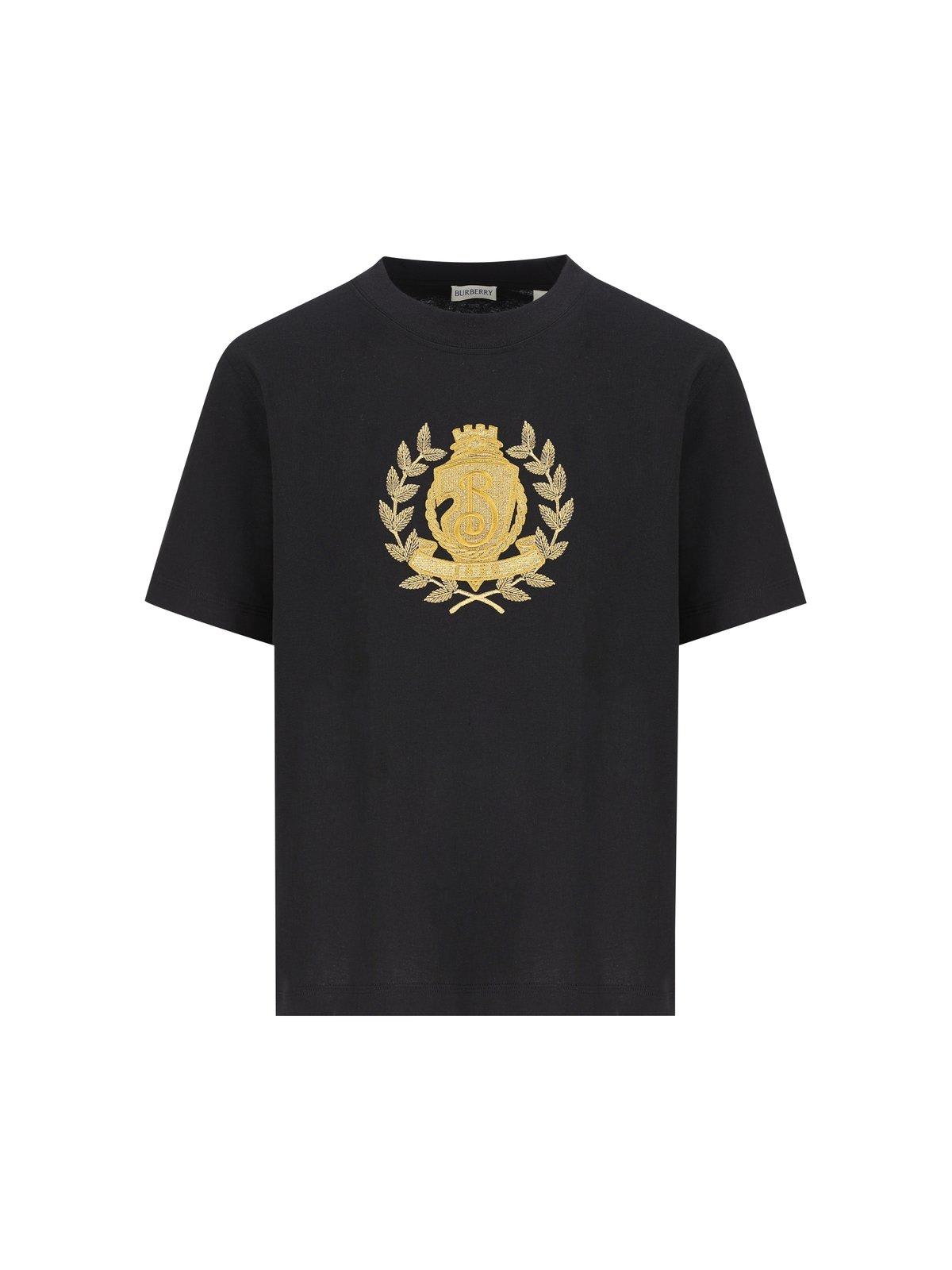Burberry Embroidered Crest T-shirt In Black
