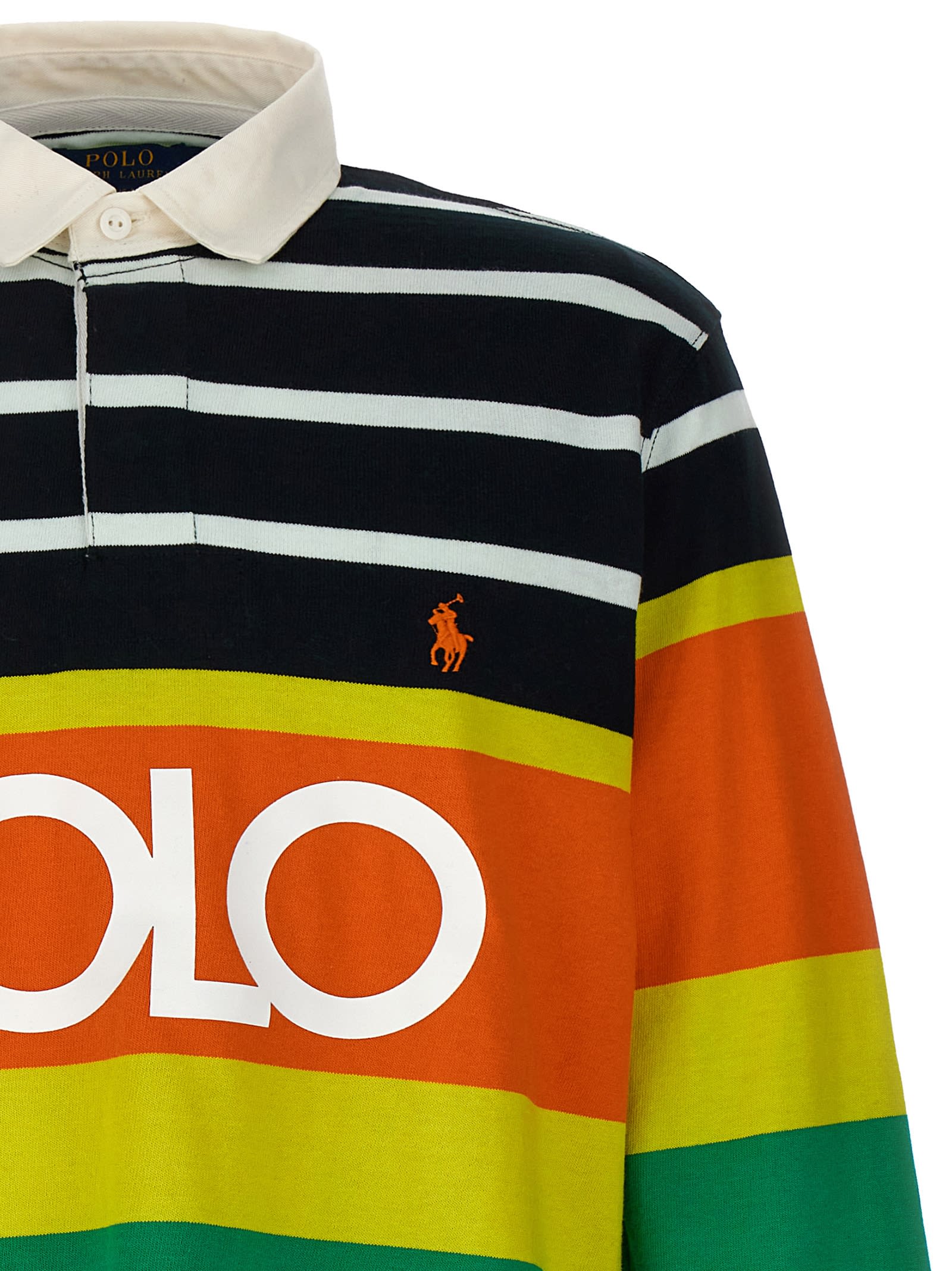 Shop Polo Ralph Lauren Logo Striped Polo Shirt In Multicolour