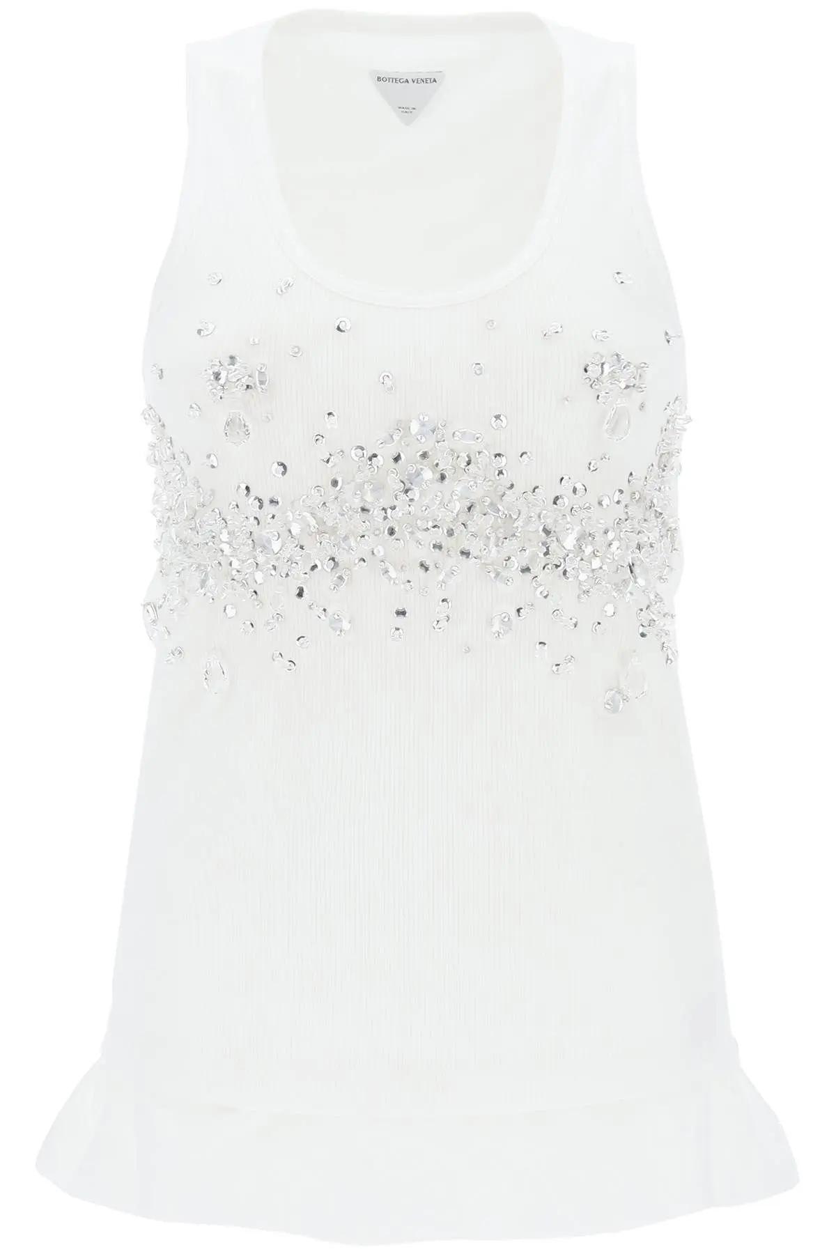 Bottega Veneta Double-layered Ribbed Tank Top With Crystals And Sequins In White