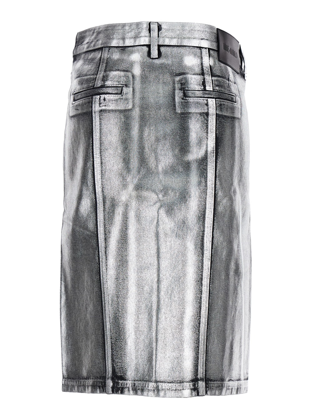 Shop Attico Metallic Midi Skirt With Two Front Splits And Logo Detail On The Button In Cotton Woman
