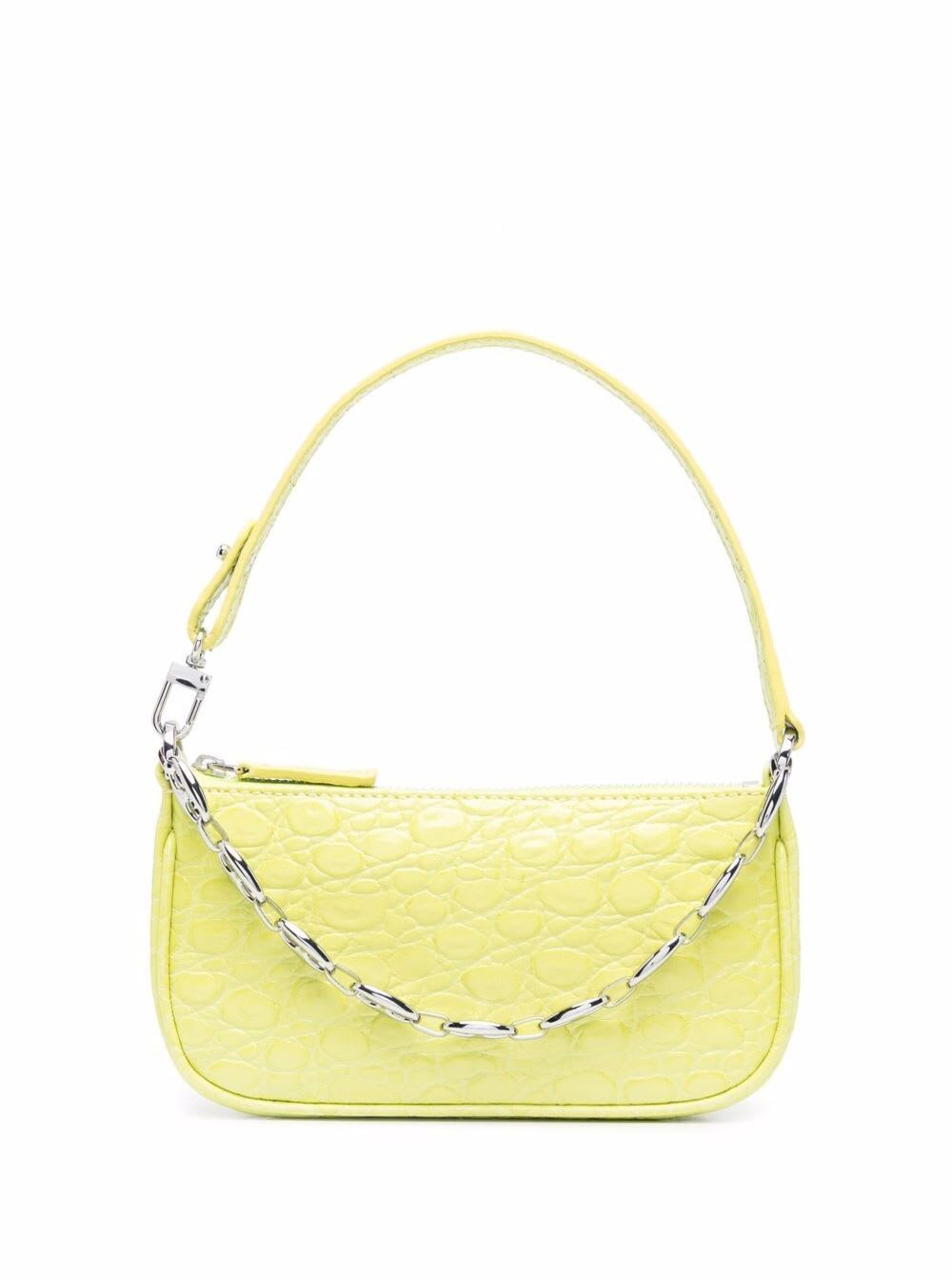 By Far Womans Mini Rachel Yellow Crocodile Printed Leather Handbag