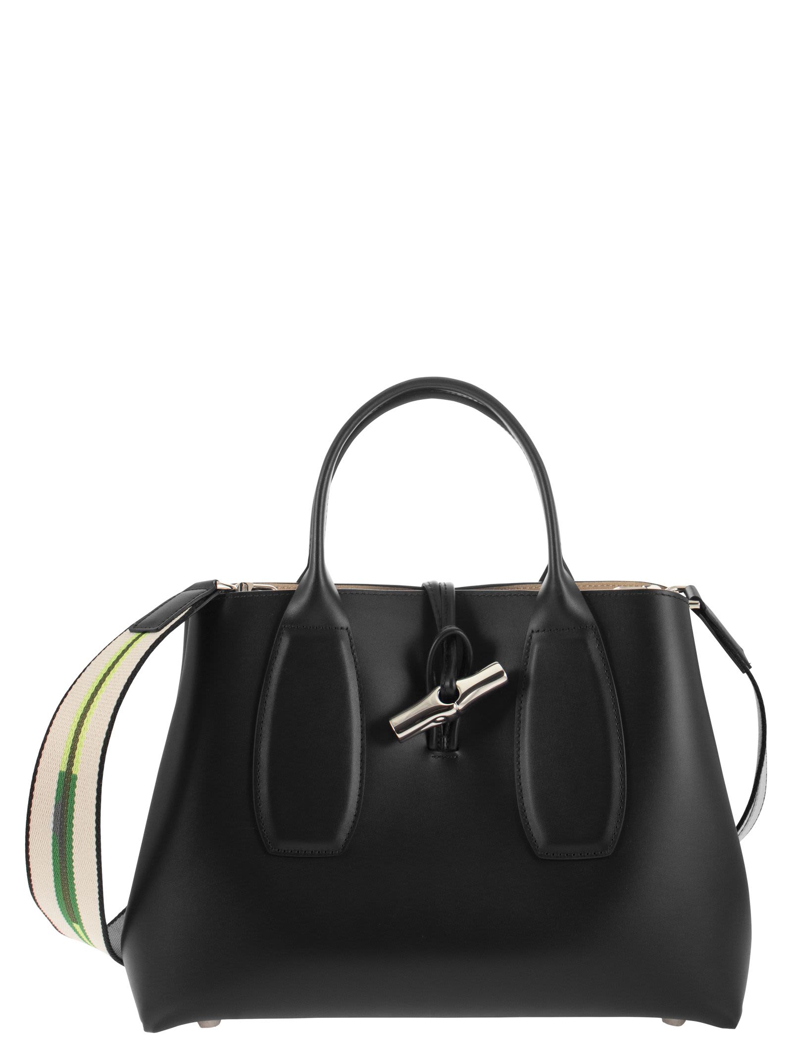 Shop Longchamp Roseau - Bag With Fabric Handle And Shoulder Strap In Black