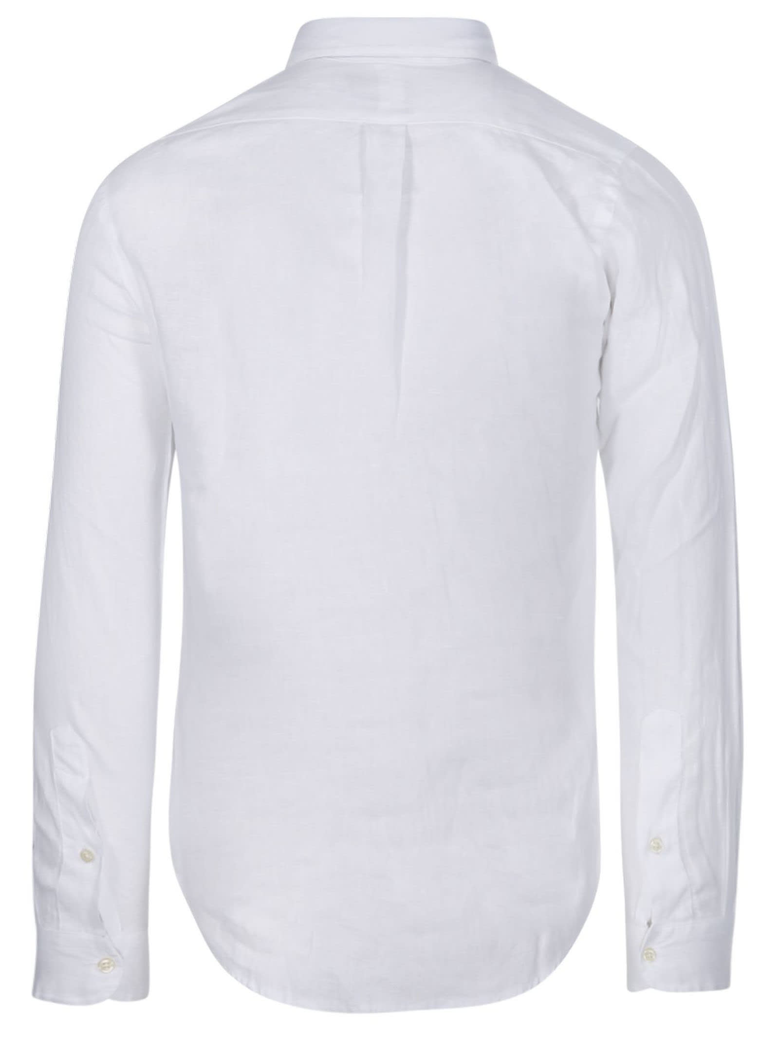Shop Ralph Lauren White Linen Shirt, Button-down Pattern With Long Sleeves And Red Logo Embroidery On Chest.