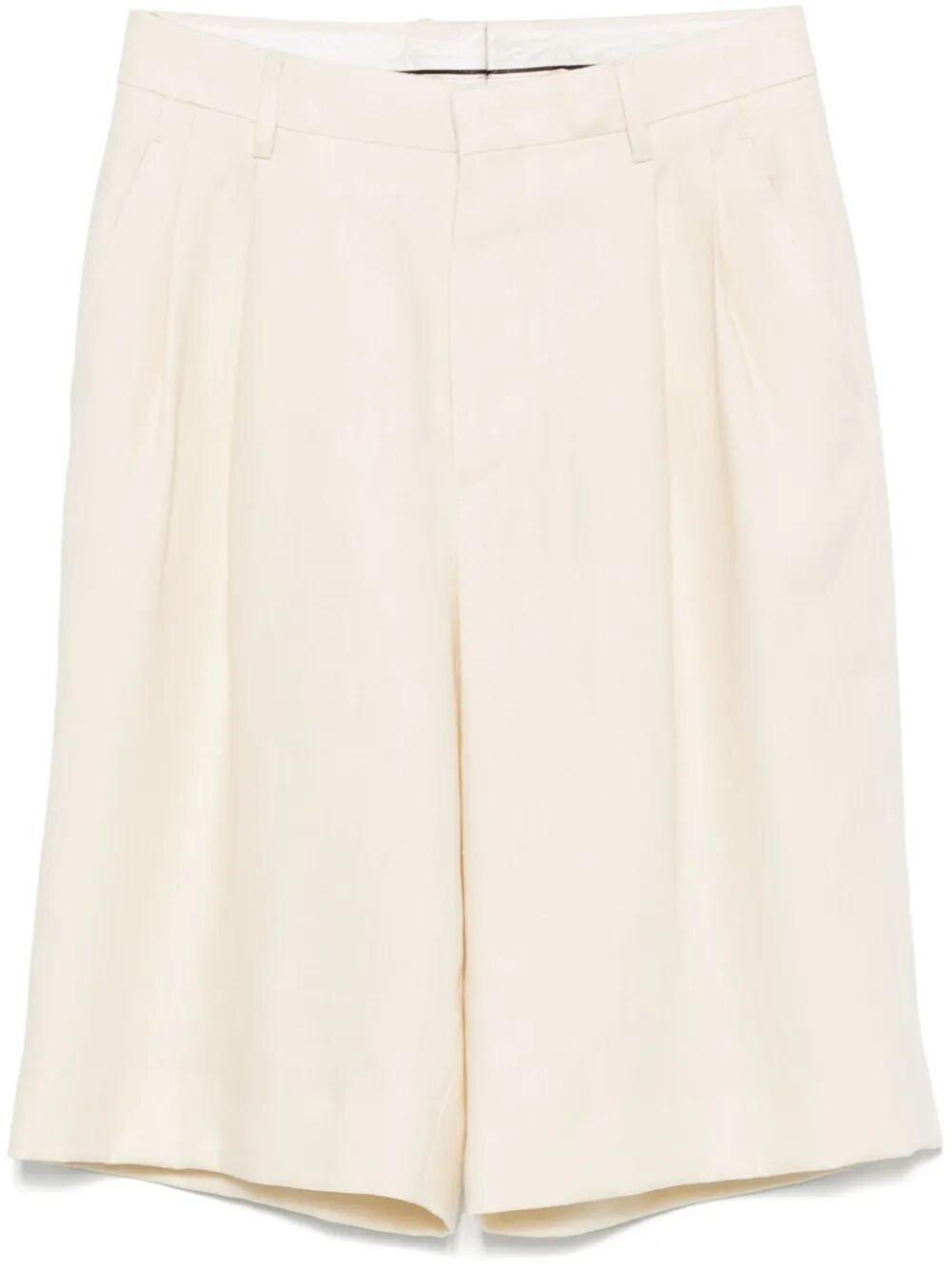Tagliatore Tailored Beige Linen Shorts With Pleated Front