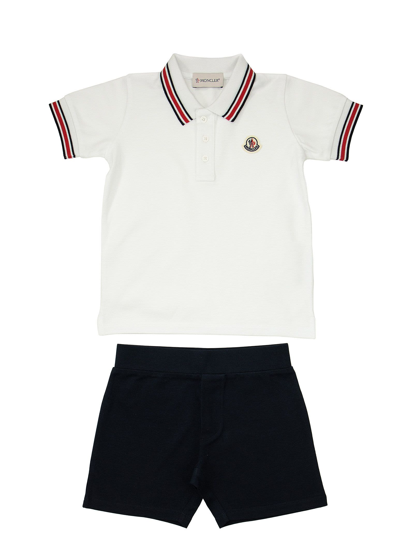 Shop Moncler Complete With Polo And Bermuda Shorts In White/blue