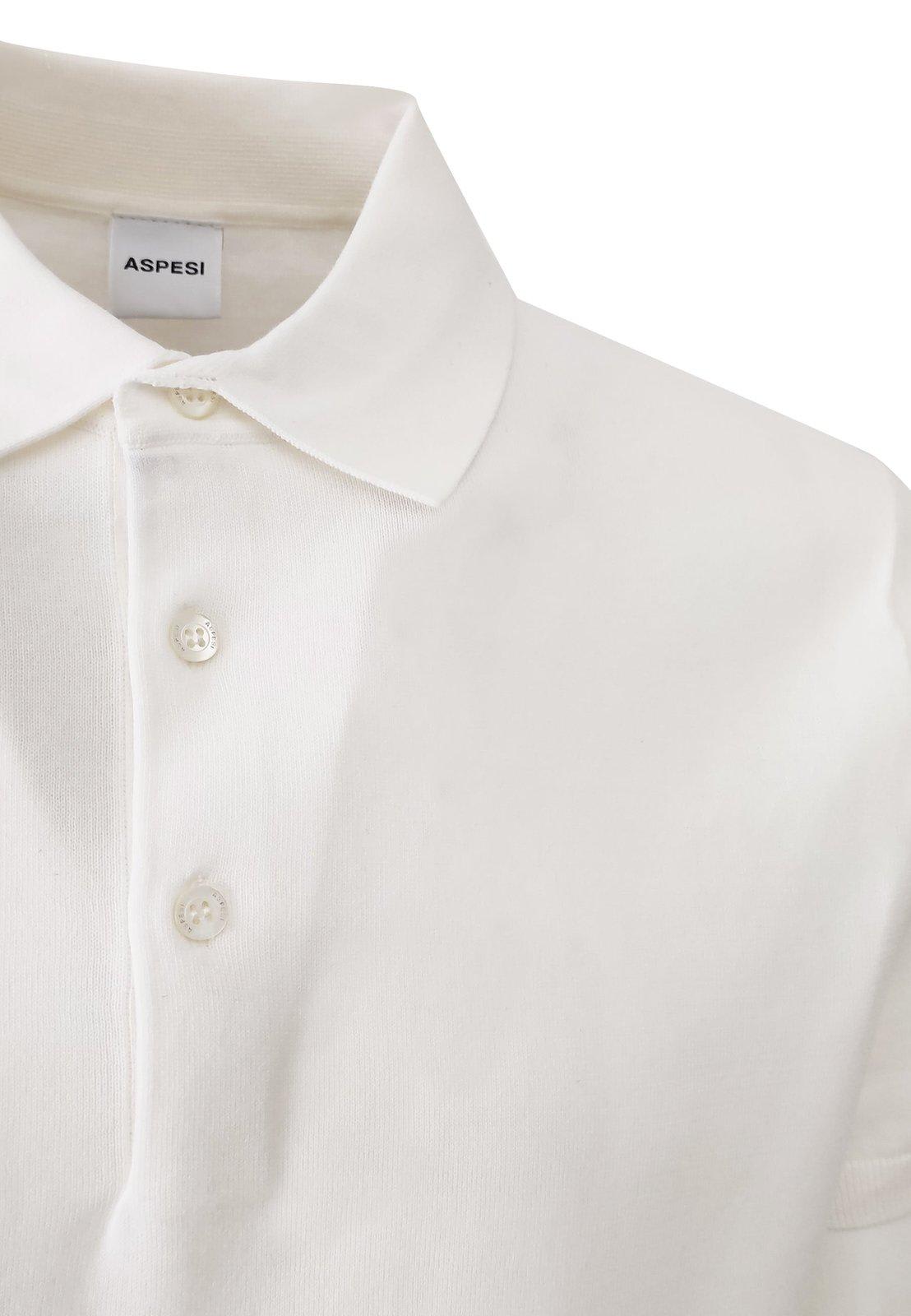 Shop Aspesi Buttoned Short-sleeved Polo Shirt In White
