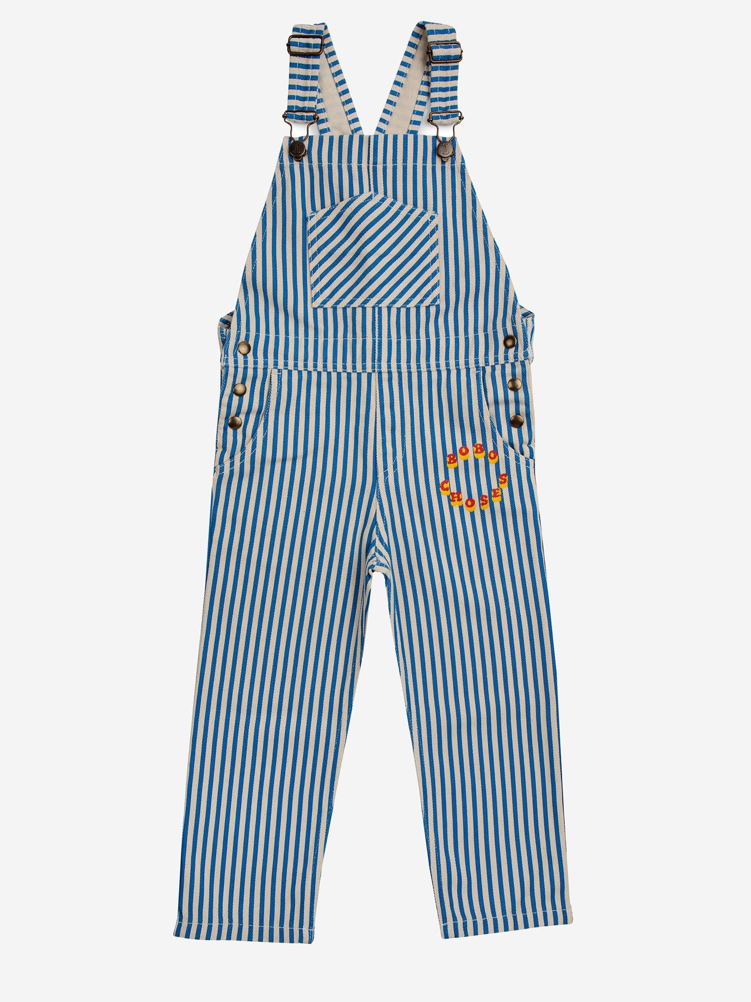 Bobo Choses Kids' Blue Dungarees For Boy With Stripes And Logo