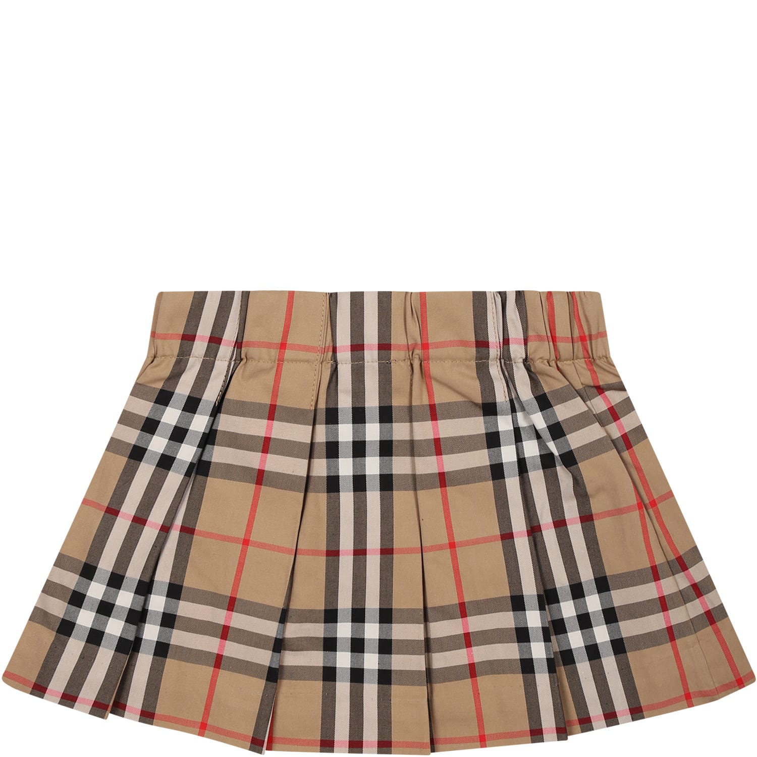 Shop Burberry Beige Skirt For Baby Girl With Iconic All-over Vintage Check