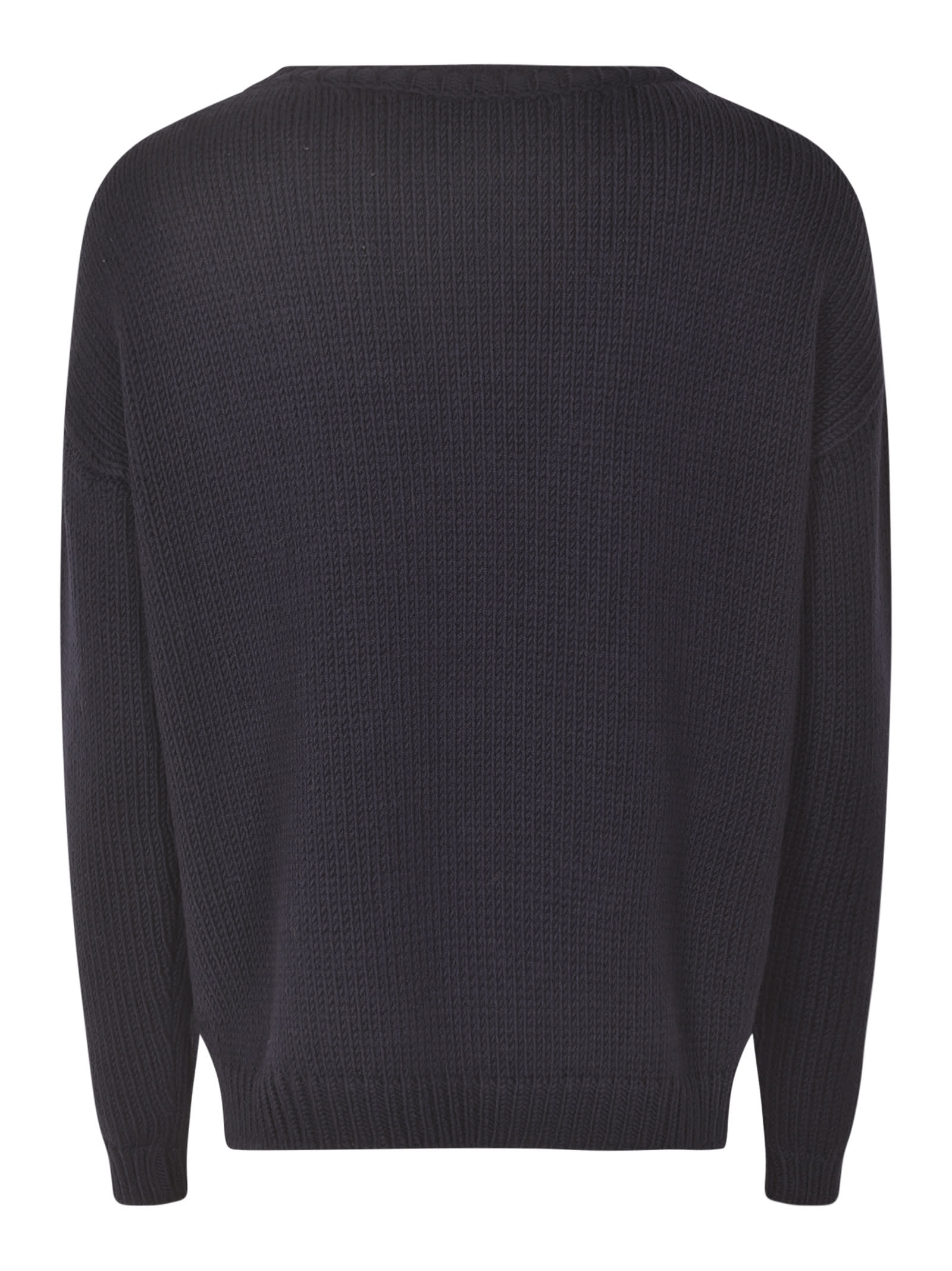 Shop Base Plain Knit Ribbed Sweater In Navy