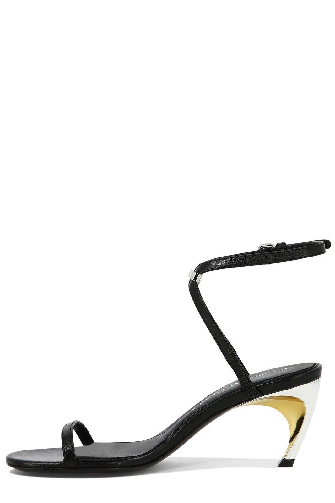 Shop Alexander Mcqueen Armadillo Ankle Strap Sandals In Black/silver/gold