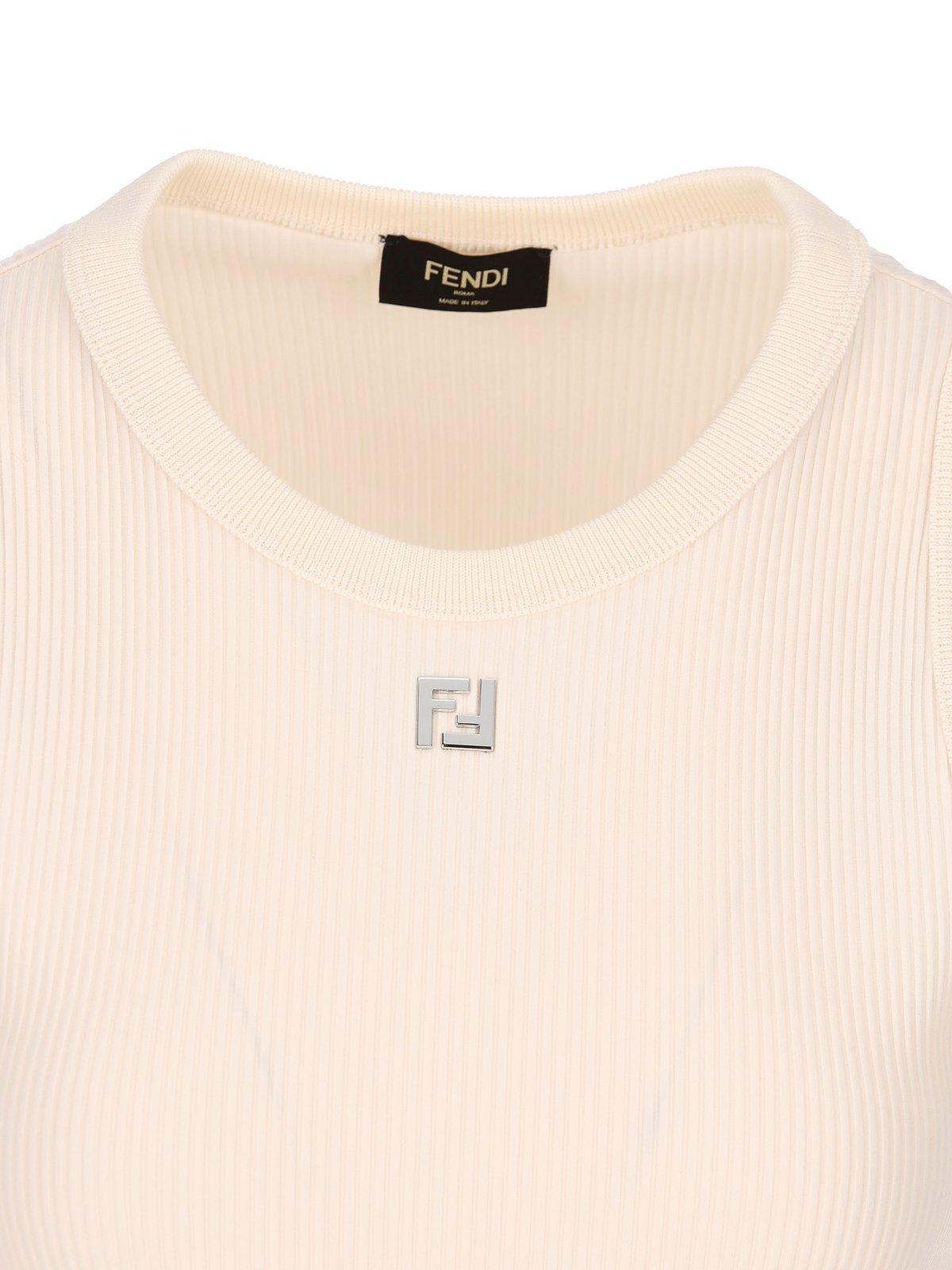 Shop Fendi Logo Plaque Ribbed-knit Top