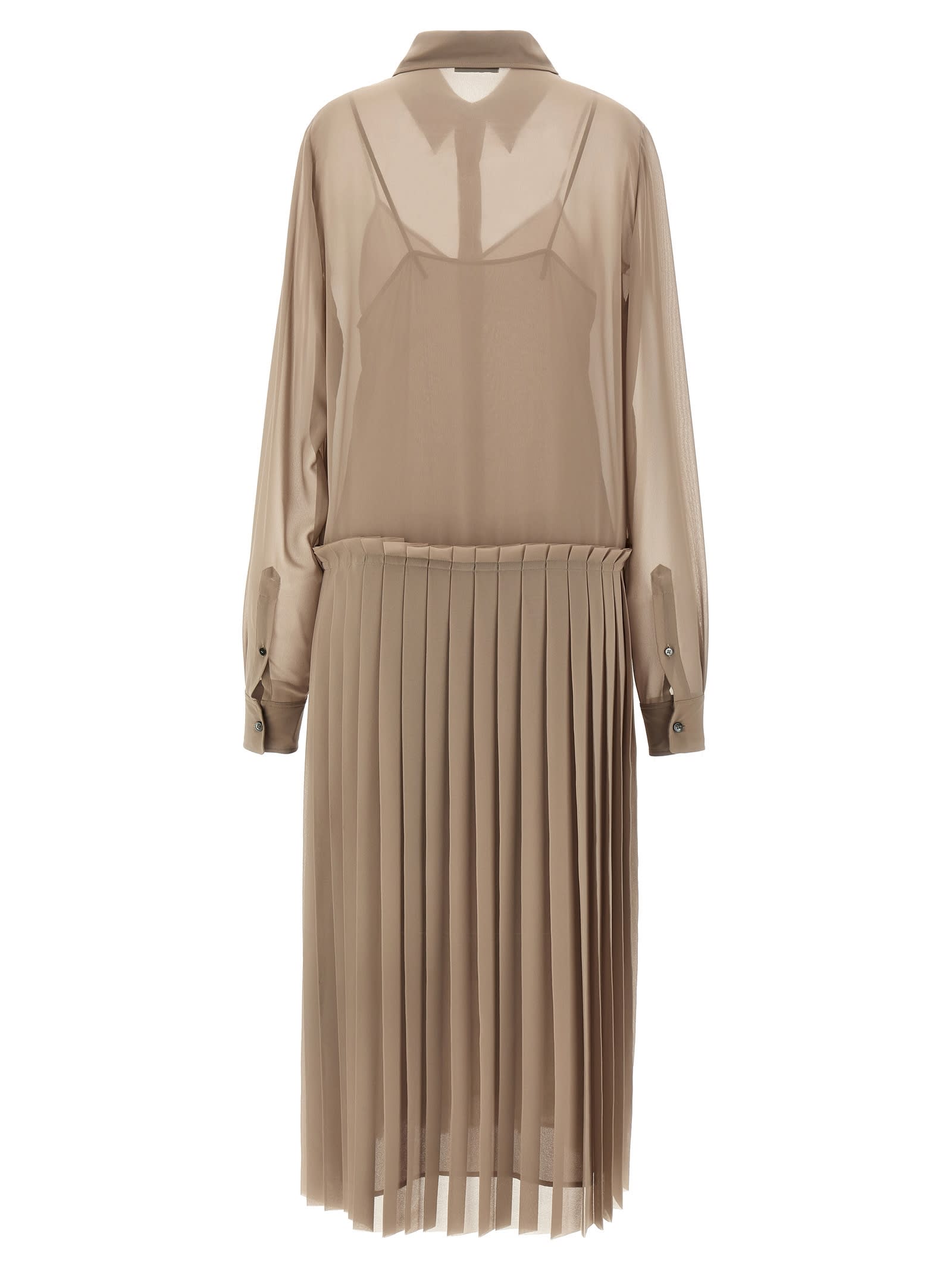 Ami Alexandre Mattiussi Pleated Midi Shirt Dress In Nude