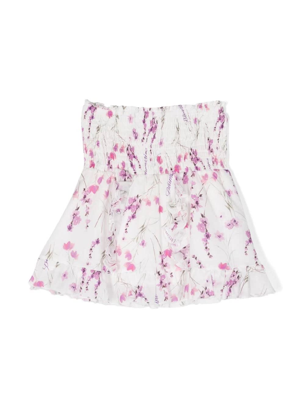 Shop Miss Blumarine White Miniskirt With Ruffles And Floral Print
