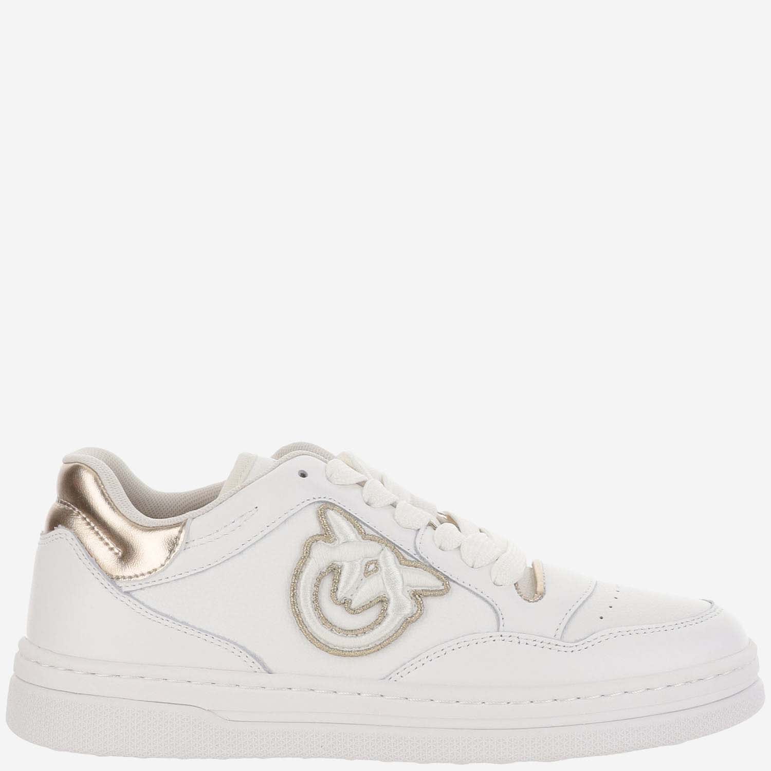 Shop Pinko Leather Sneakers With Logo In White