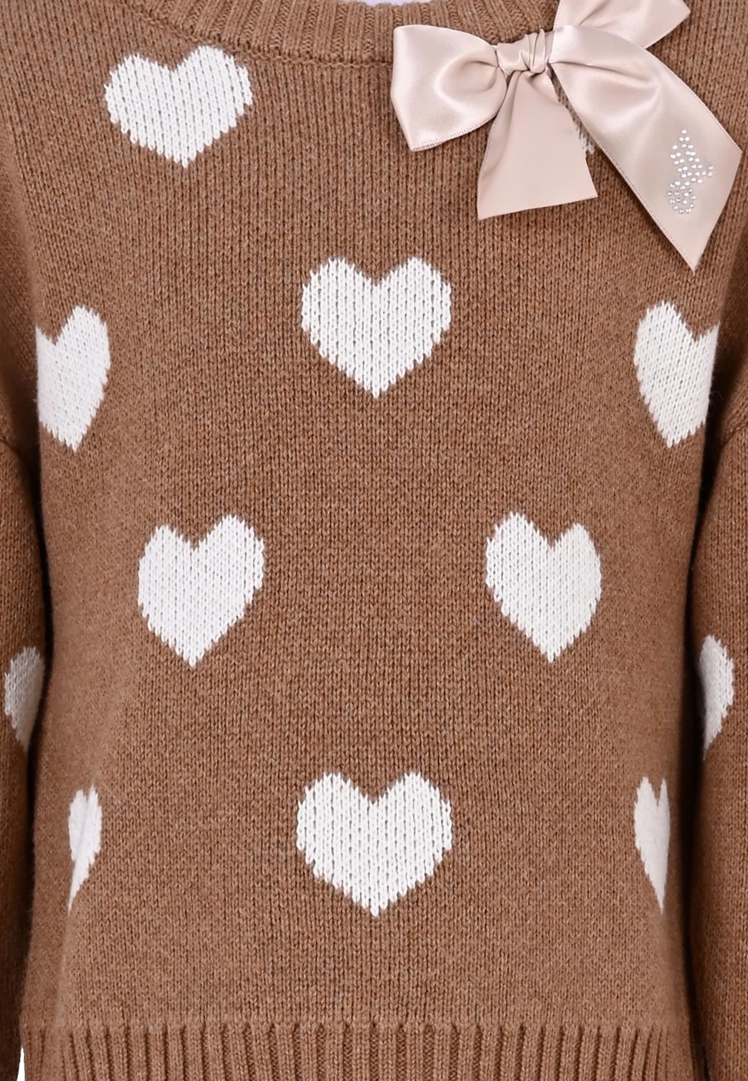 Monnalisa Heart-patterned Sweater In Brown