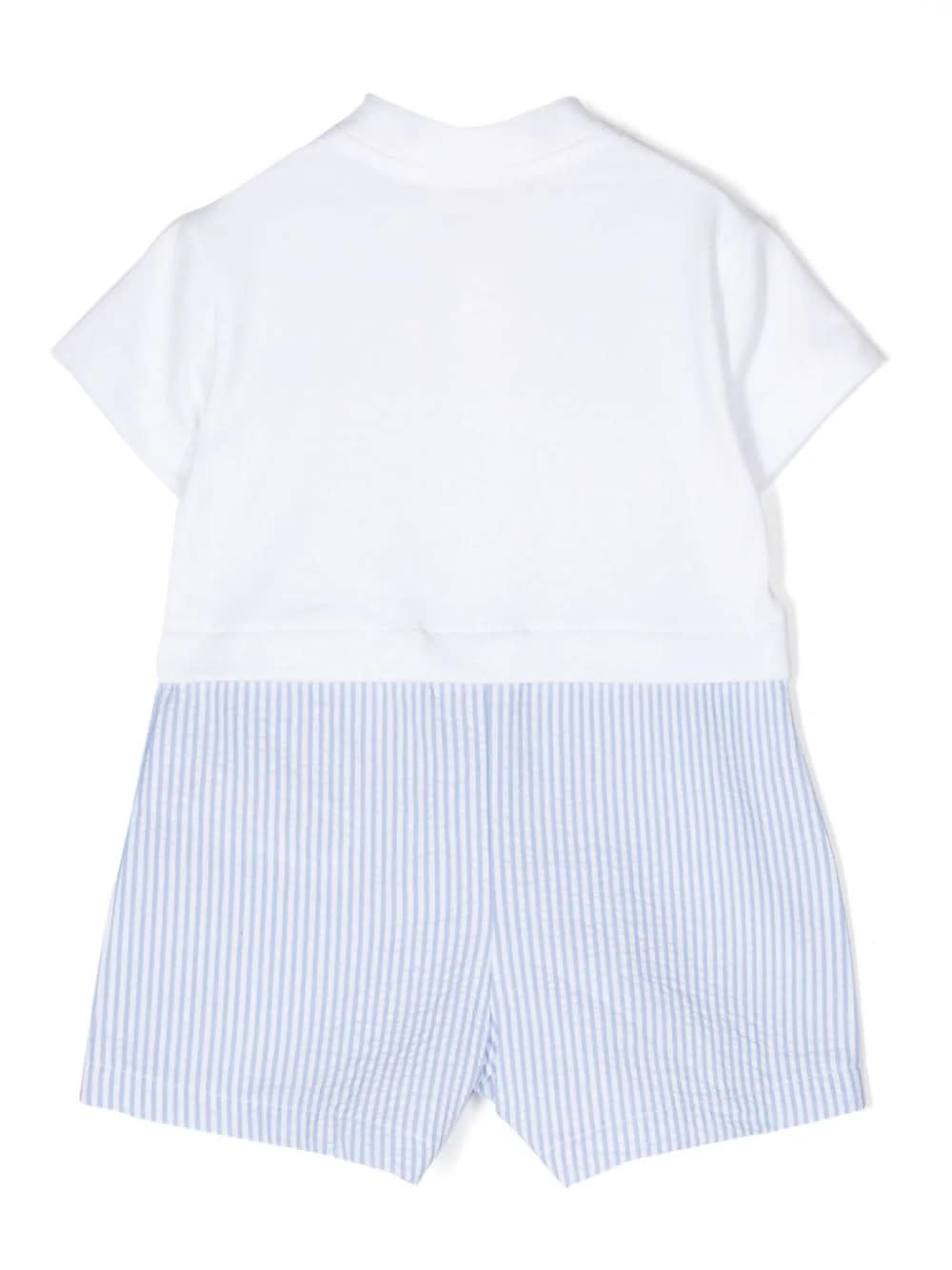 Shop Il Gufo Light Blue And White Striped Seersucker Short Playsuit In Two Different Materials