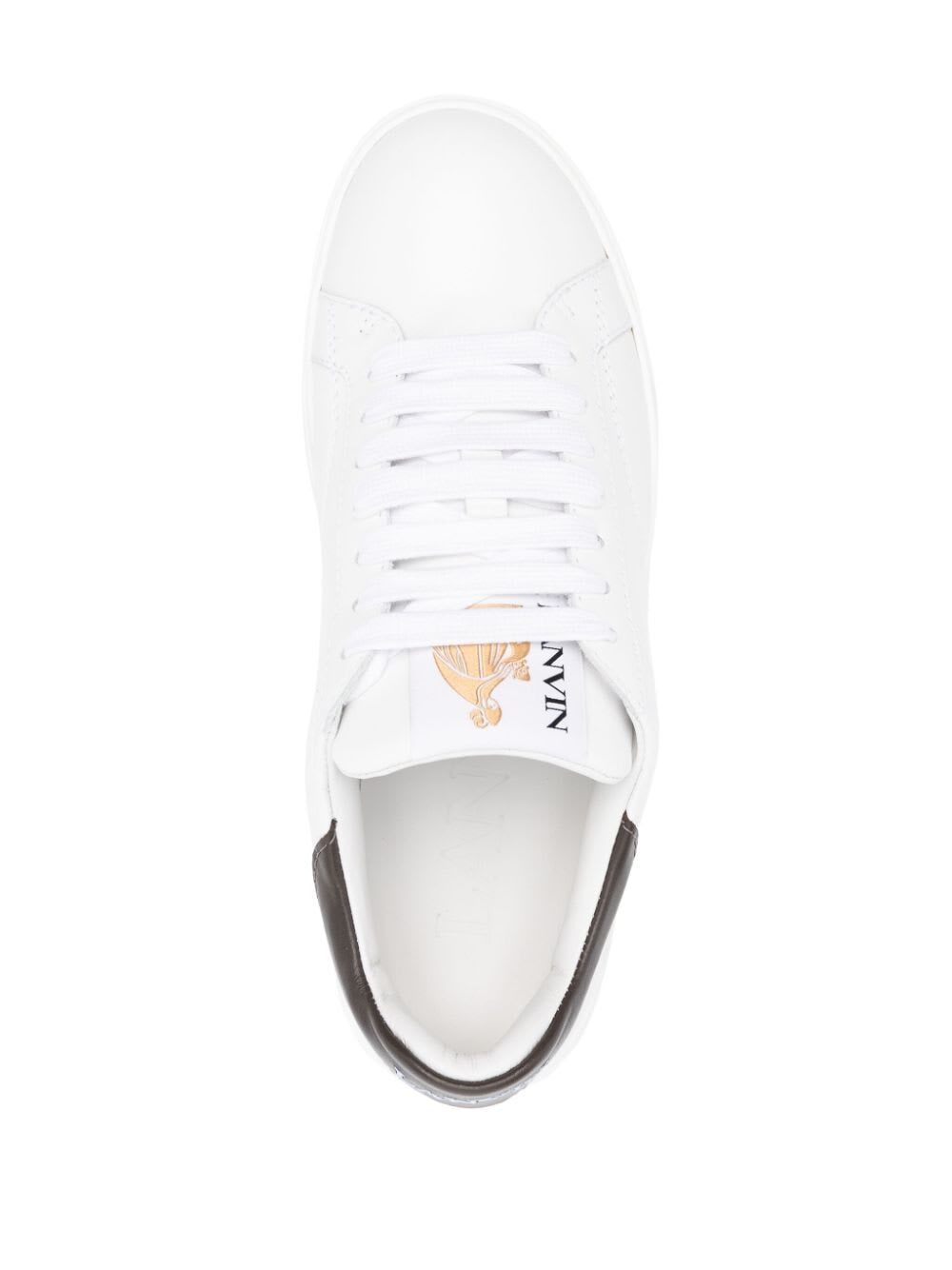 Shop Lanvin Ddb0 Sneaker With Contrasted Embroideries In White Brown