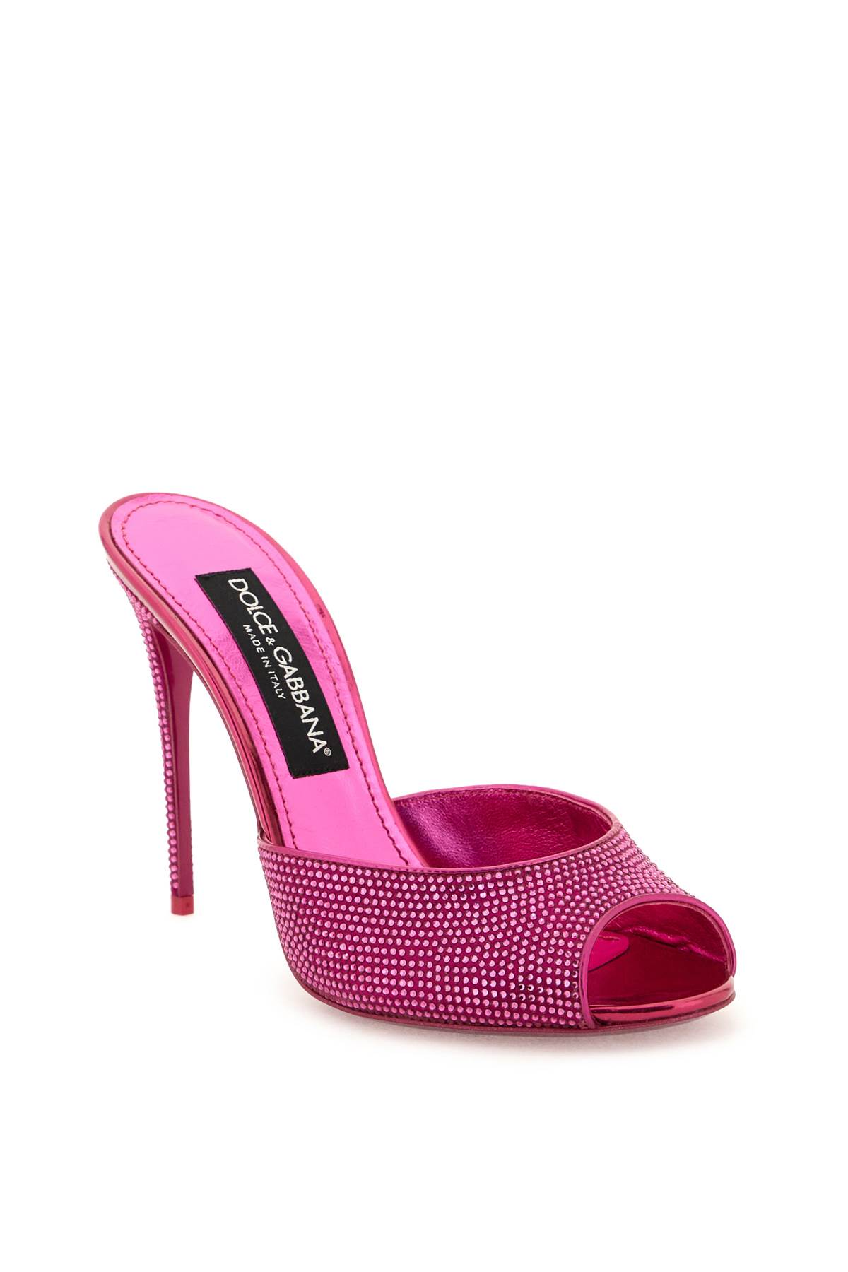 Shop Dolce & Gabbana Satin Mules With Rhinestones In Bouganville/fuxia