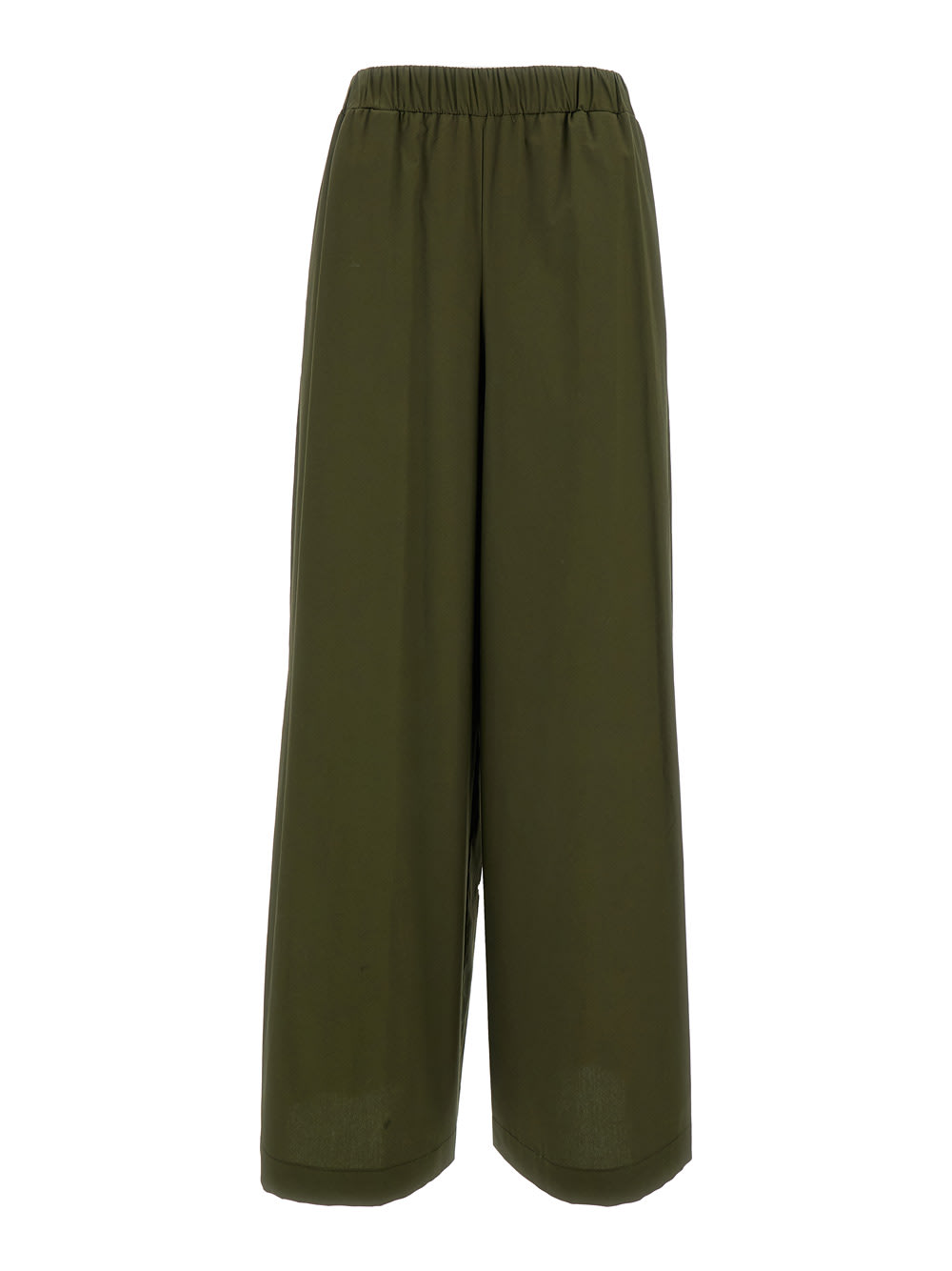 Green Elastic High-waisted Pants In Stretch Cotton Woman