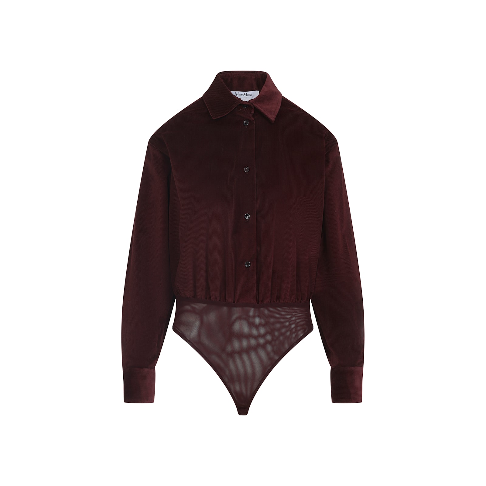 Max Mara Long Sleeve Collared Sheer Bottom Shirt In Black