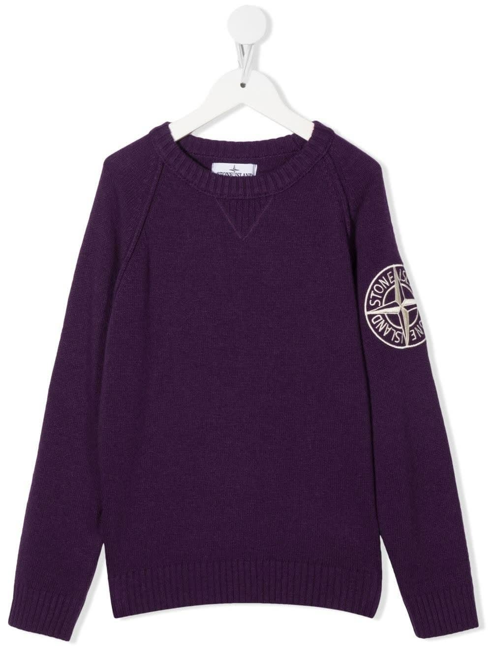 Stone Island Junior Kids Purple Shaved Sweater With Embroidered Logo