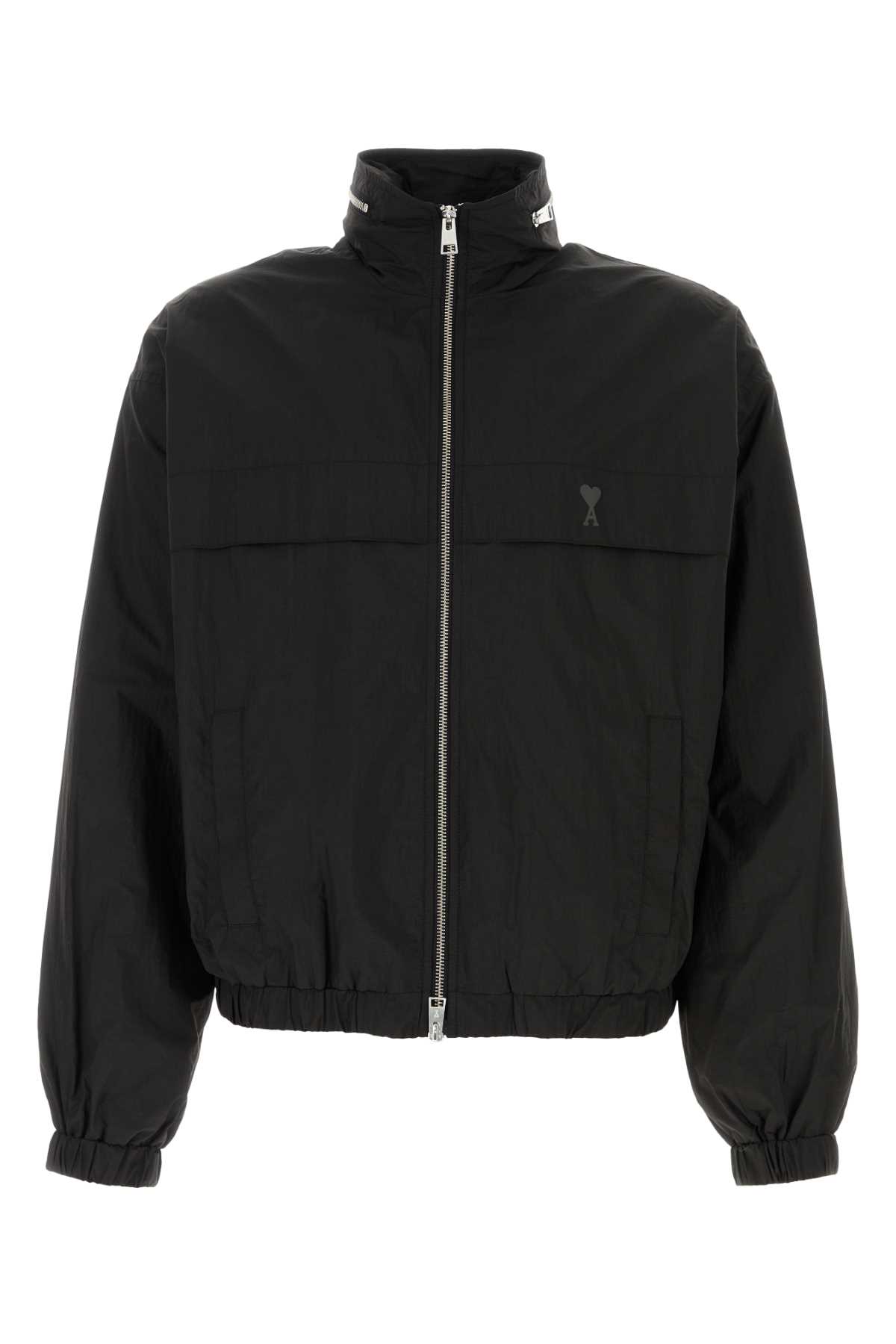 Black Nylon Blend Windbreaker