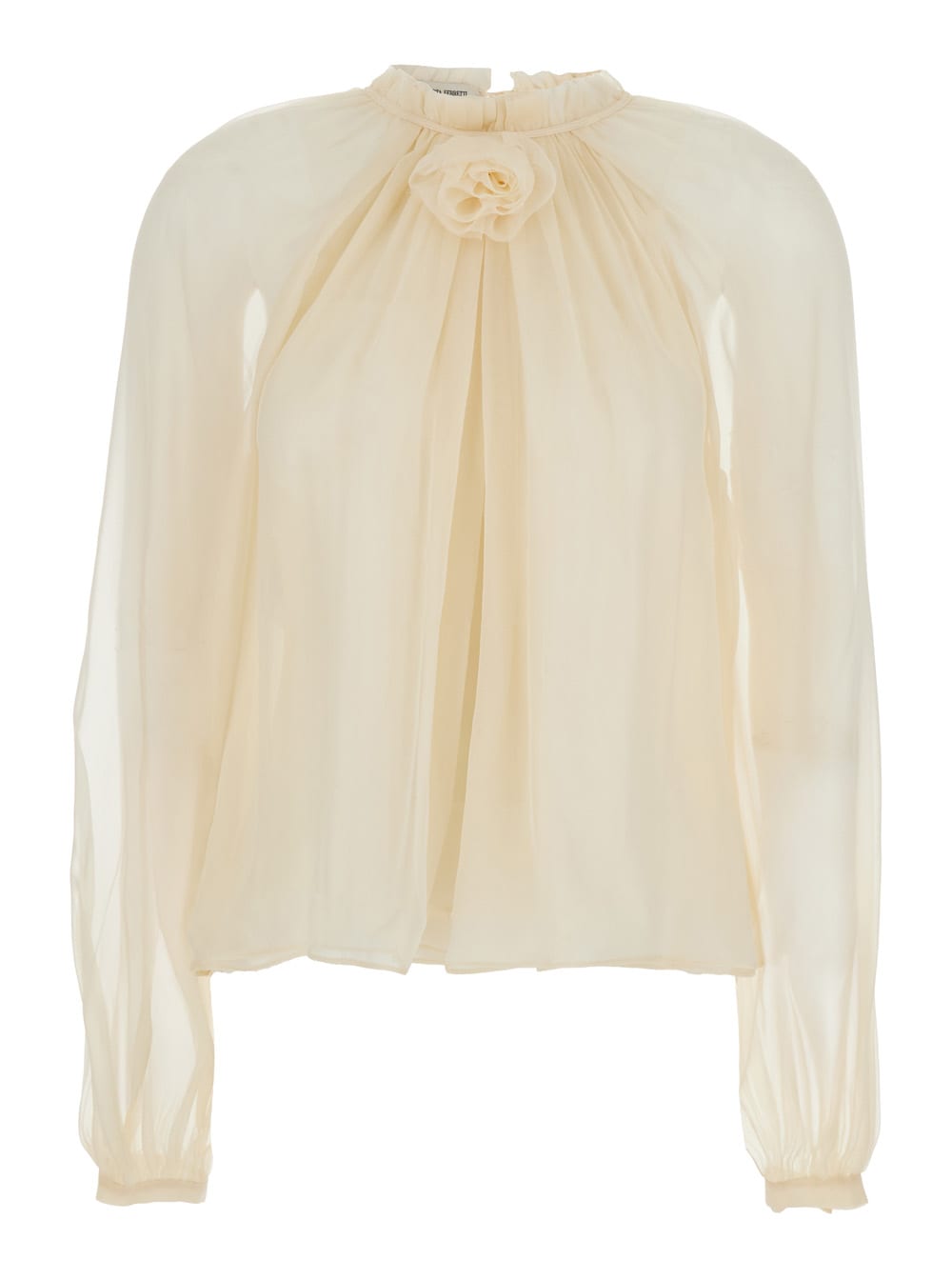 Alberta Ferretti Balloon-sleeve Satin Blouse In Neutral