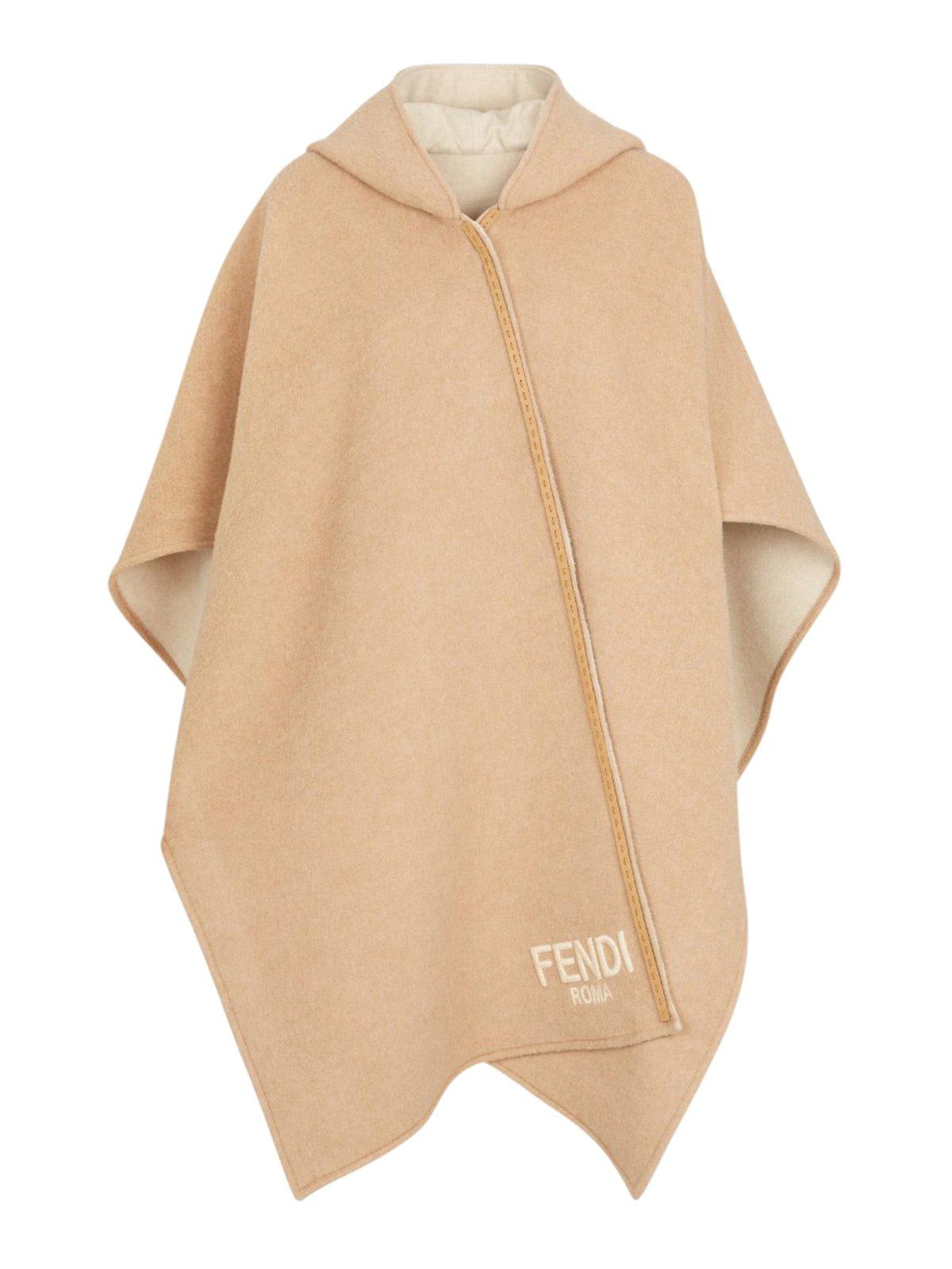 Shop Fendi Logo Embroidered Cape Jacket In Miele Dark