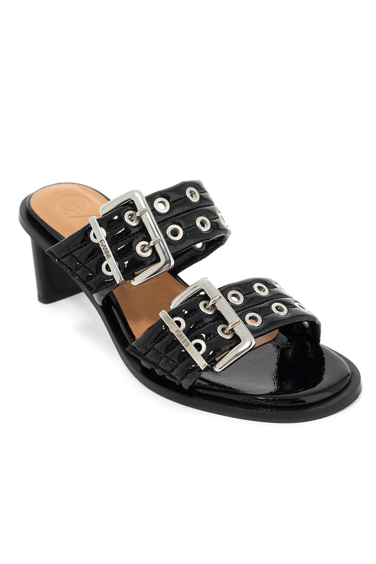 Shop Ganni Womens Patent Buckle M In Black