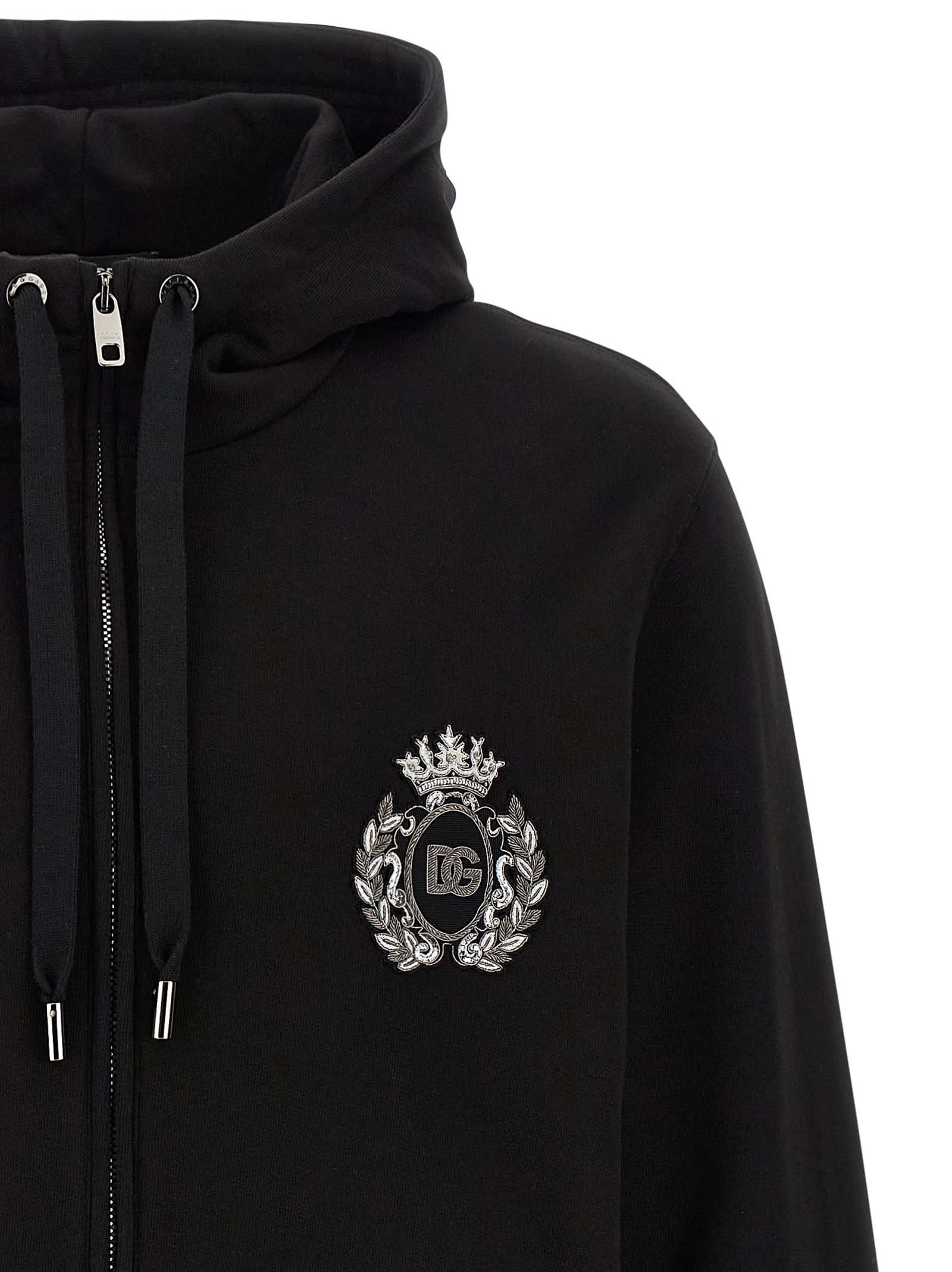 Dolce & Gabbana Hooded Sweater With Pockets And Ribbed Details In Black