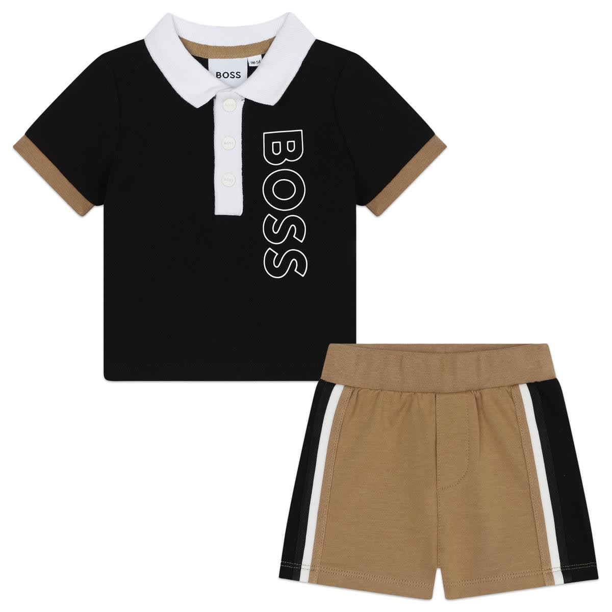 Hugo Boss Babies' Completo Con Stampa In Black