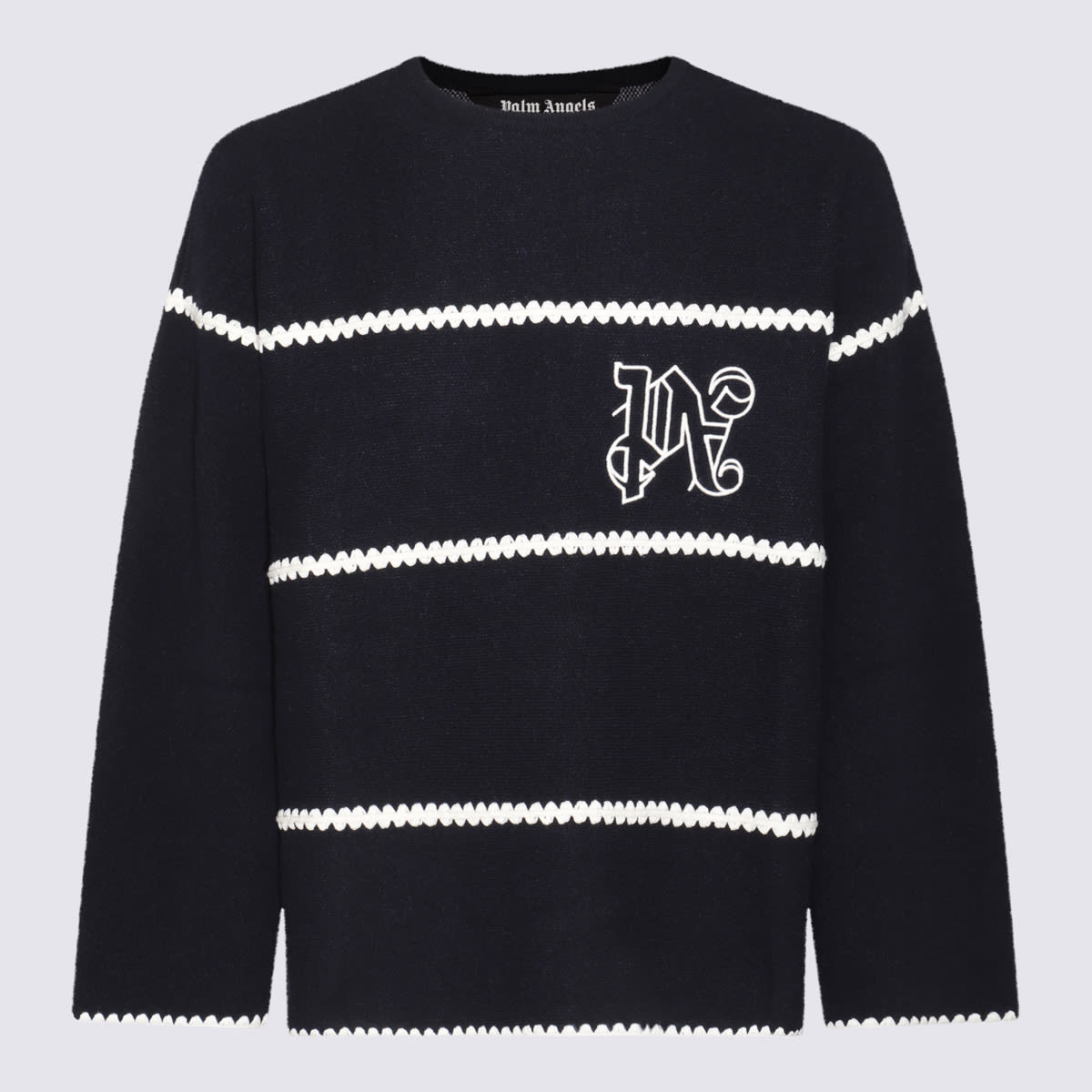 Shop Palm Angels Black Wool Blend Pa Monogram Sweater